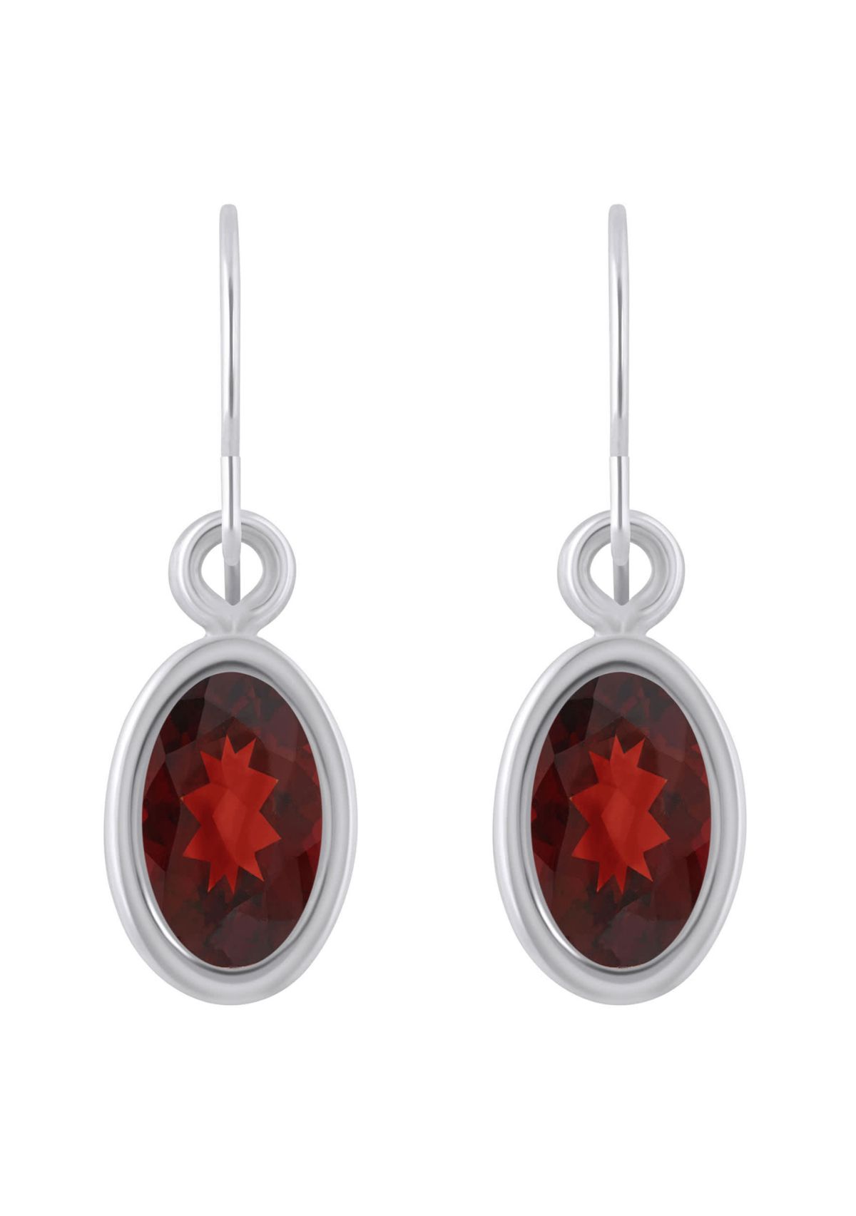 Sterling Silver 6x4mm Oval Garnet Drop Earrings