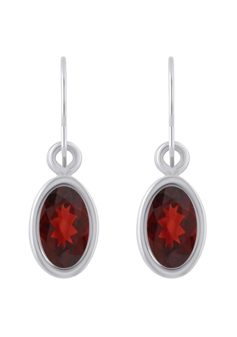 Sterling Silver 6x4mm Oval Garnet Drop Earrings