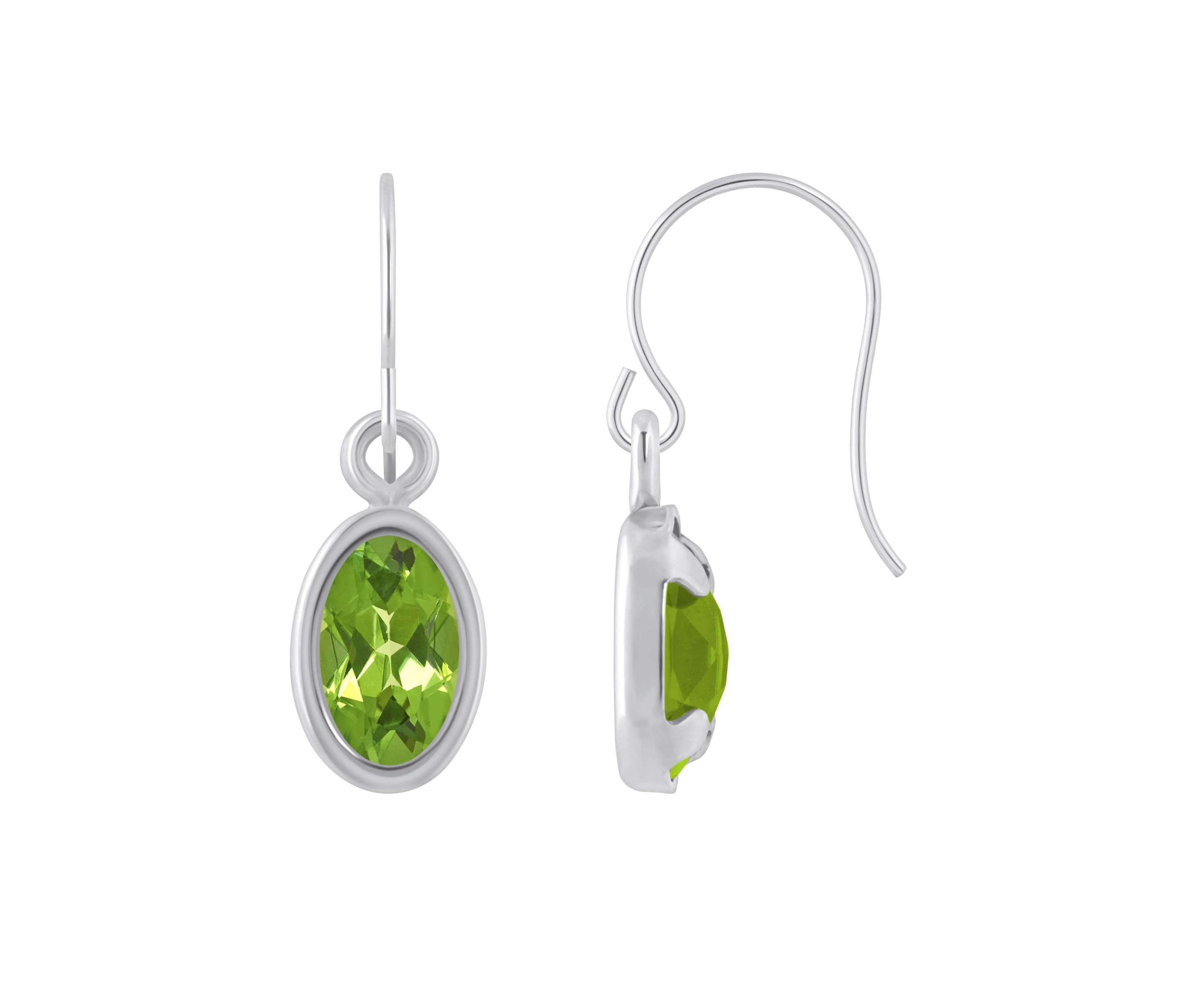 Sterling Silver 6x4mm Oval Peridot Drop Earrings