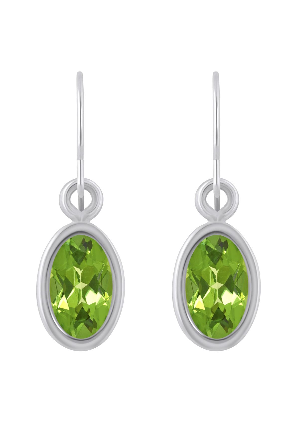 Sterling Silver 6x4mm Oval Peridot Drop Earrings