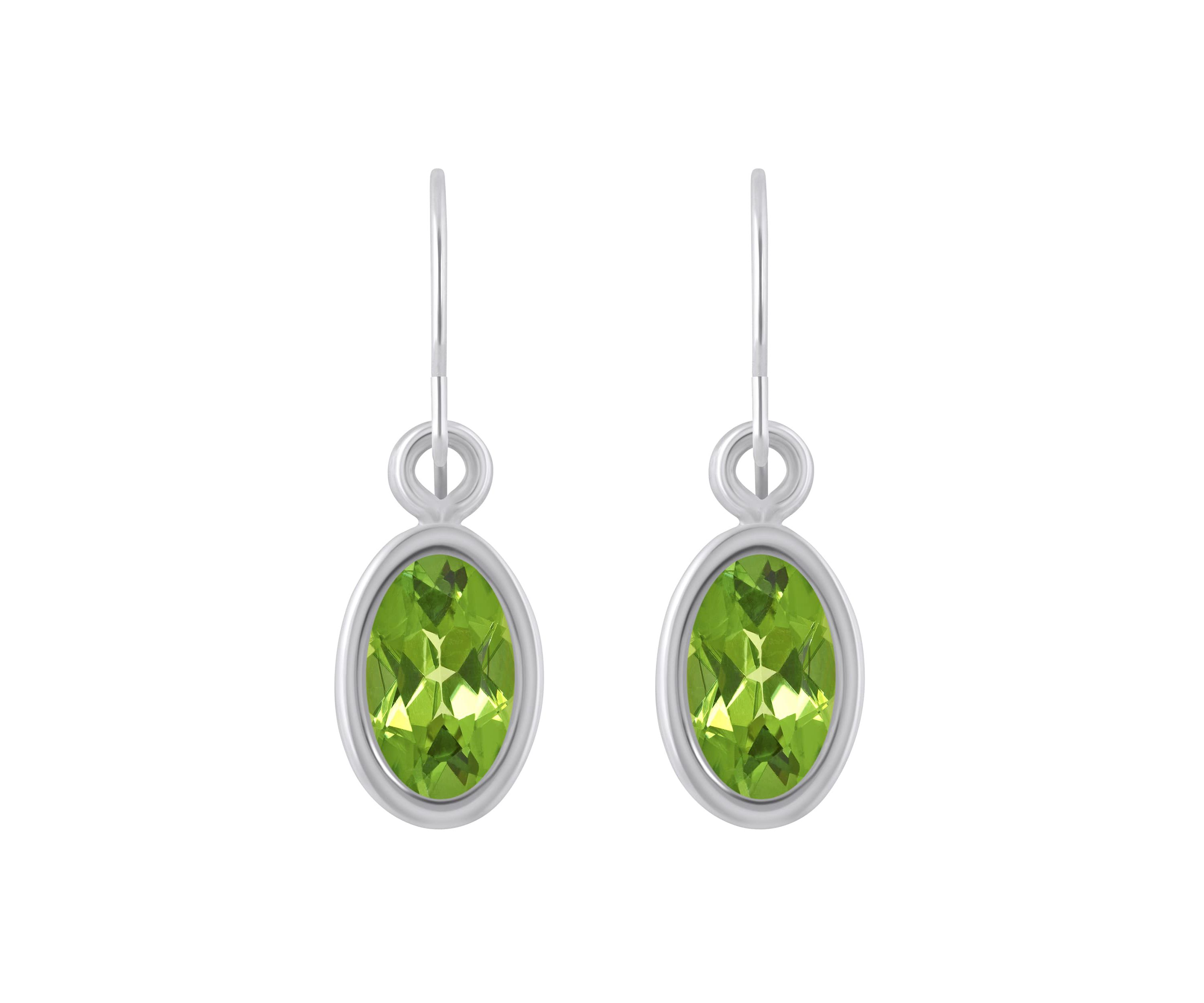 Sterling Silver 6x4mm Oval Peridot Drop Earrings