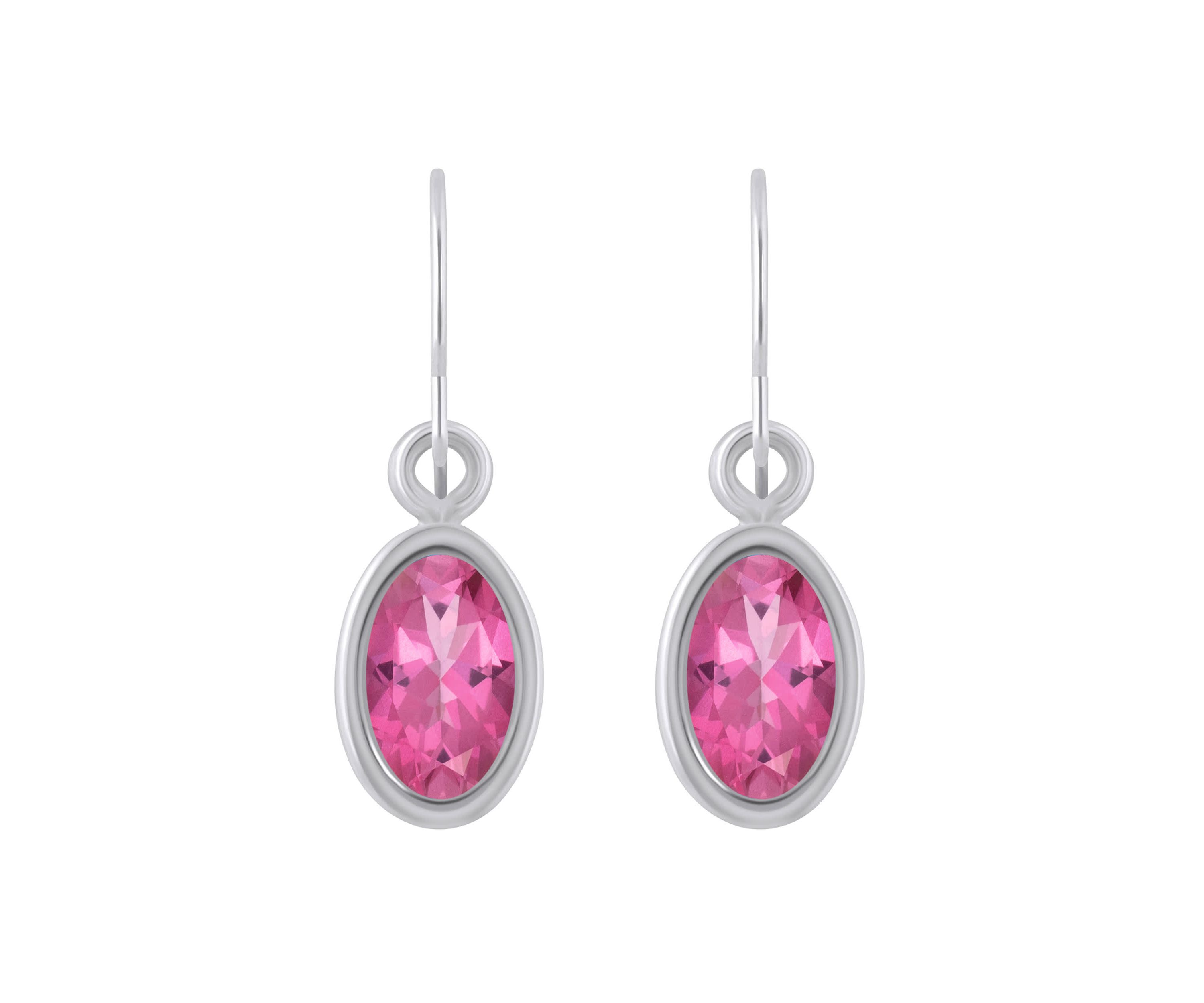 Sterling Silver 6x4mm Oval Pink Topaz Drop Earrings