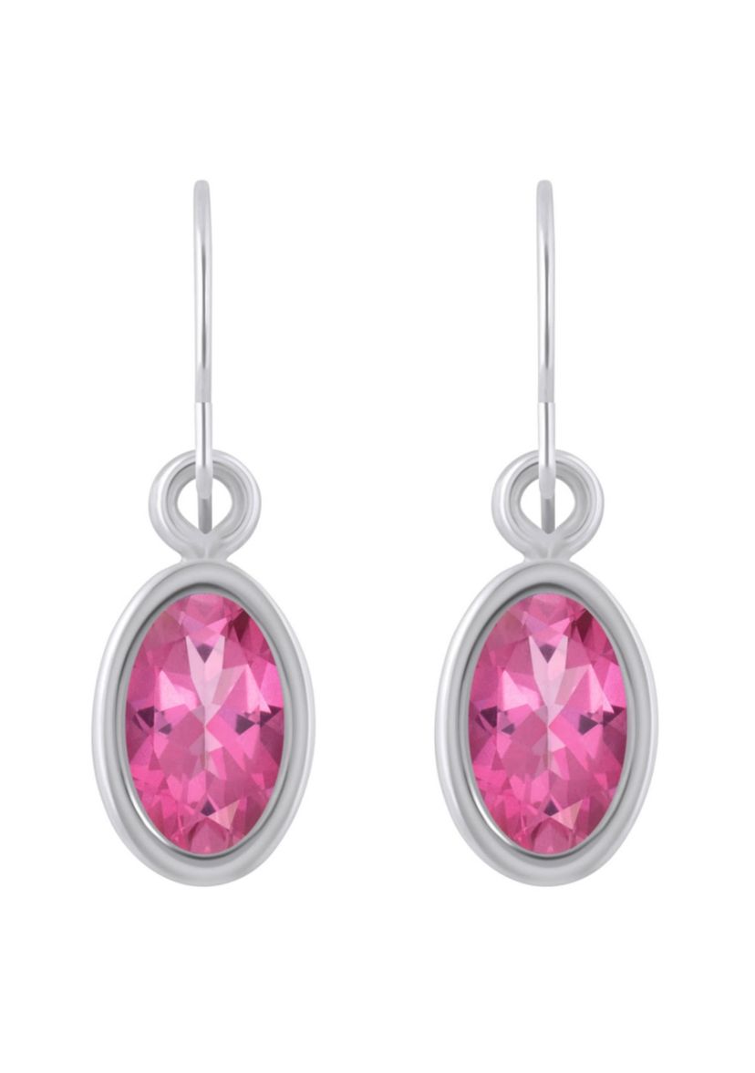 Sterling Silver 6x4mm Oval Pink Topaz Drop Earrings