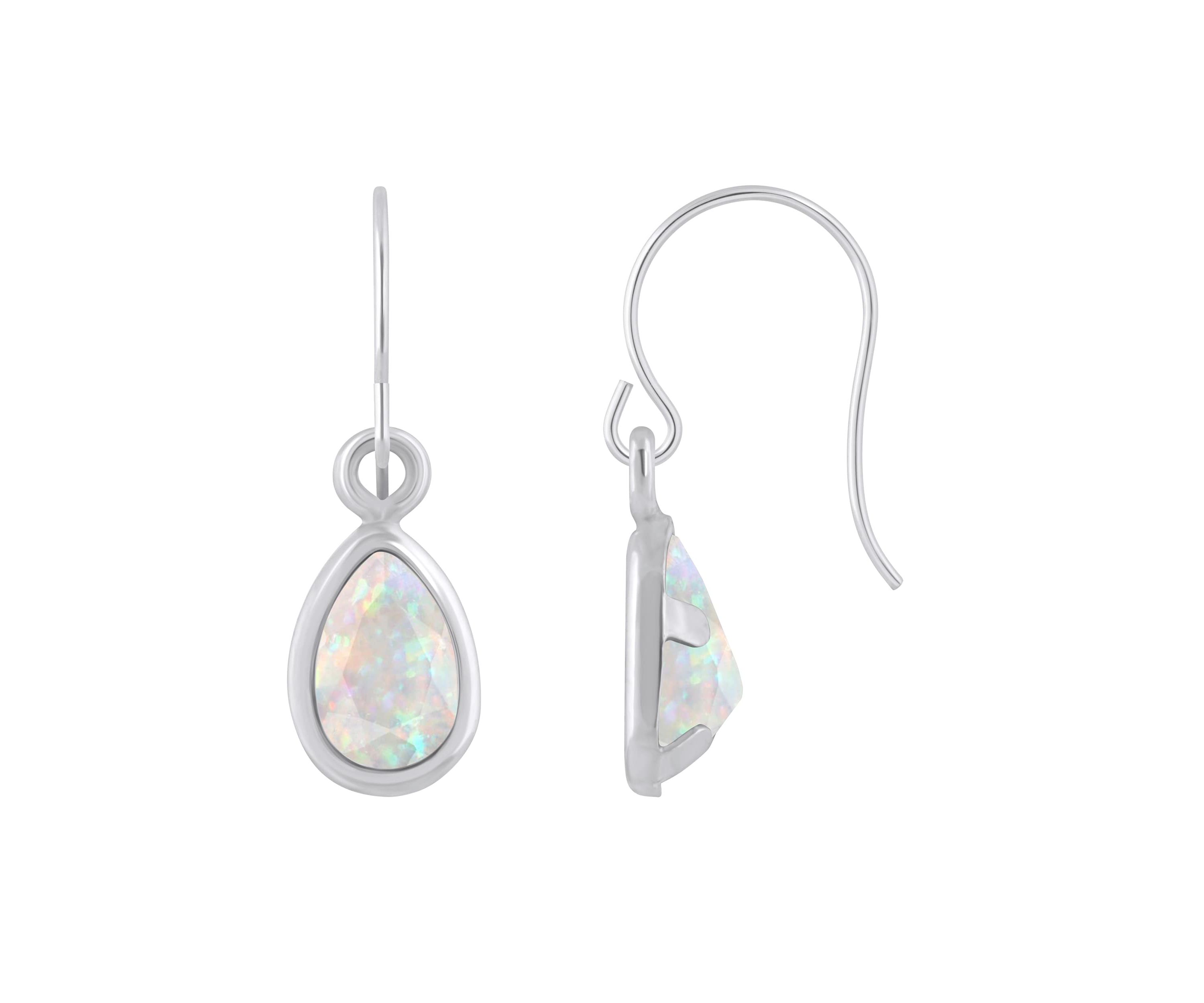 Lab Created Sterling Silver 6x4mm Pear Shape Created Opal Drop Earrings