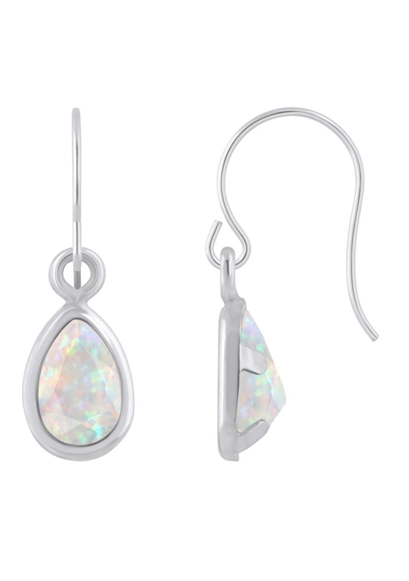 Lab Created Sterling Silver 6x4mm Pear Shape Created Opal Drop Earrings