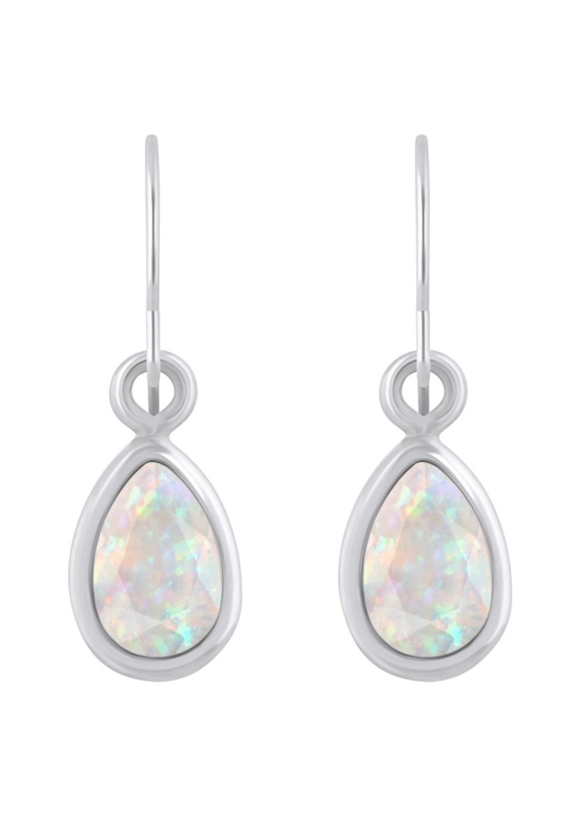 Lab Created Sterling Silver 6x4mm Pear Shape Created Opal Drop Earrings