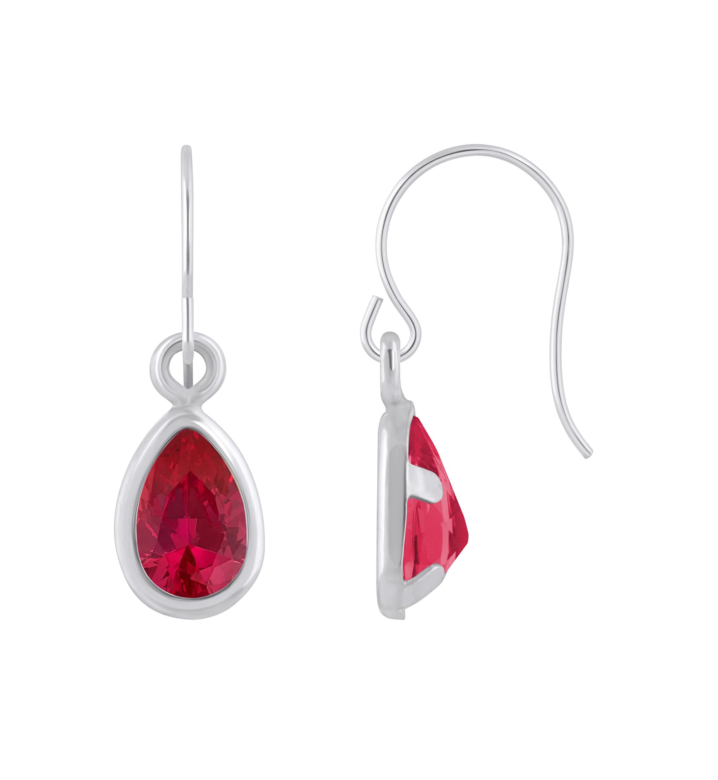 Lab Created Sterling Silver 6x4mm Pear Shape Created Ruby Drop Earrings