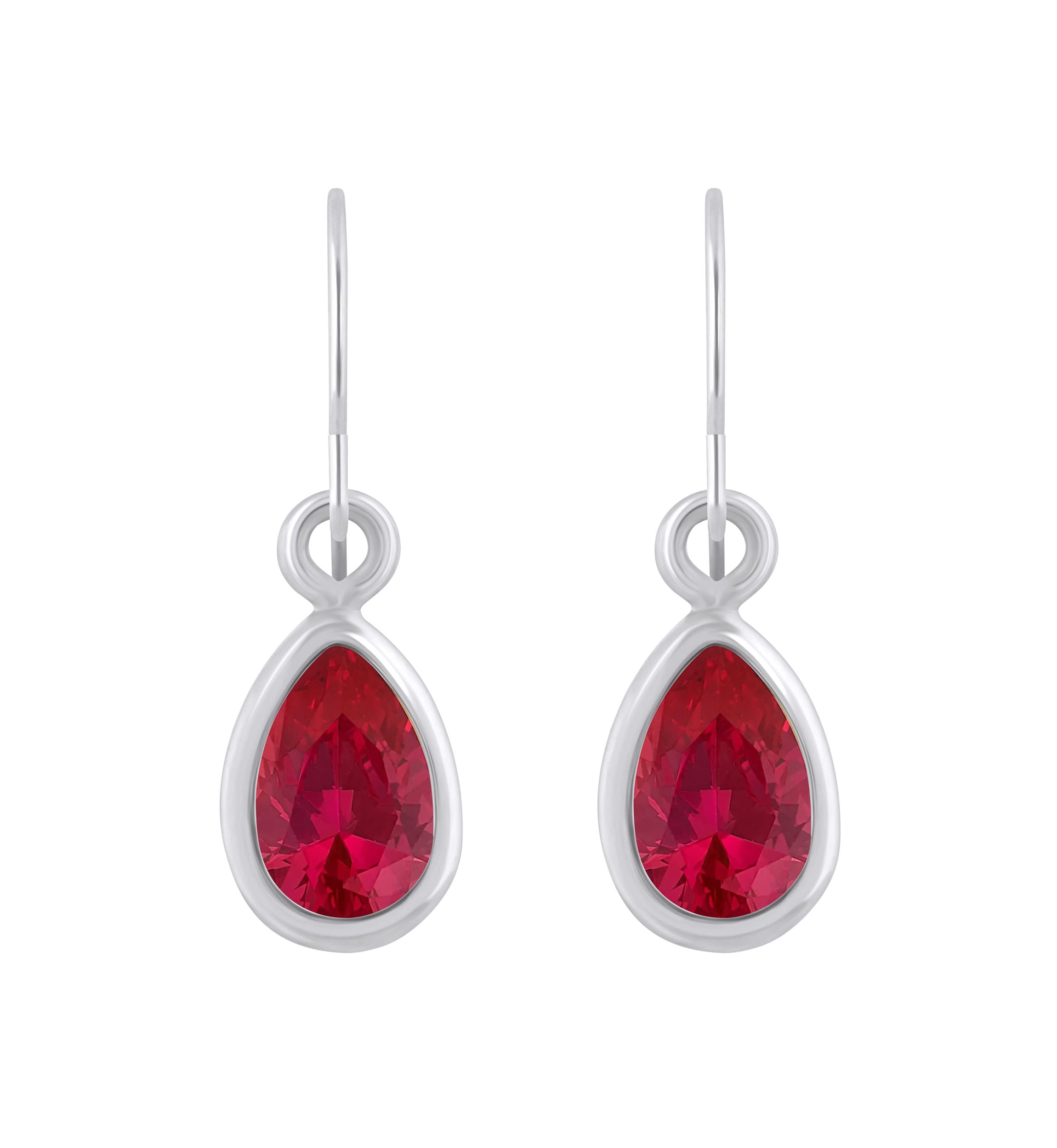 Lab Created Sterling Silver 6x4mm Pear Shape Created Ruby Drop Earrings
