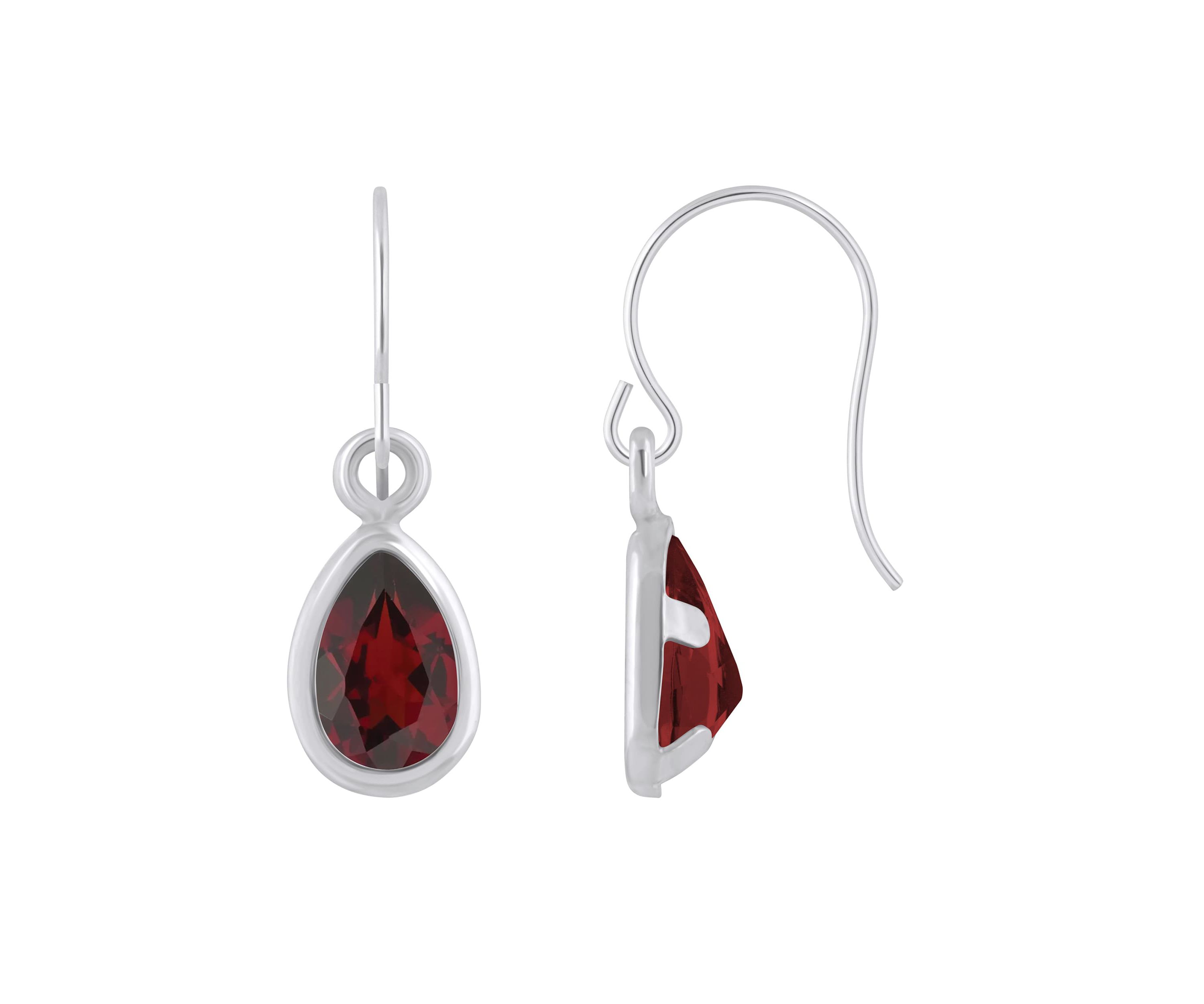Sterling Silver 6x4mm Pear Shape Garnet Drop Earrings
