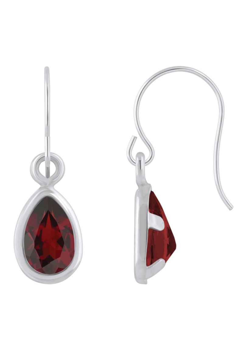 Sterling Silver 6x4mm Pear Shape Garnet Drop Earrings