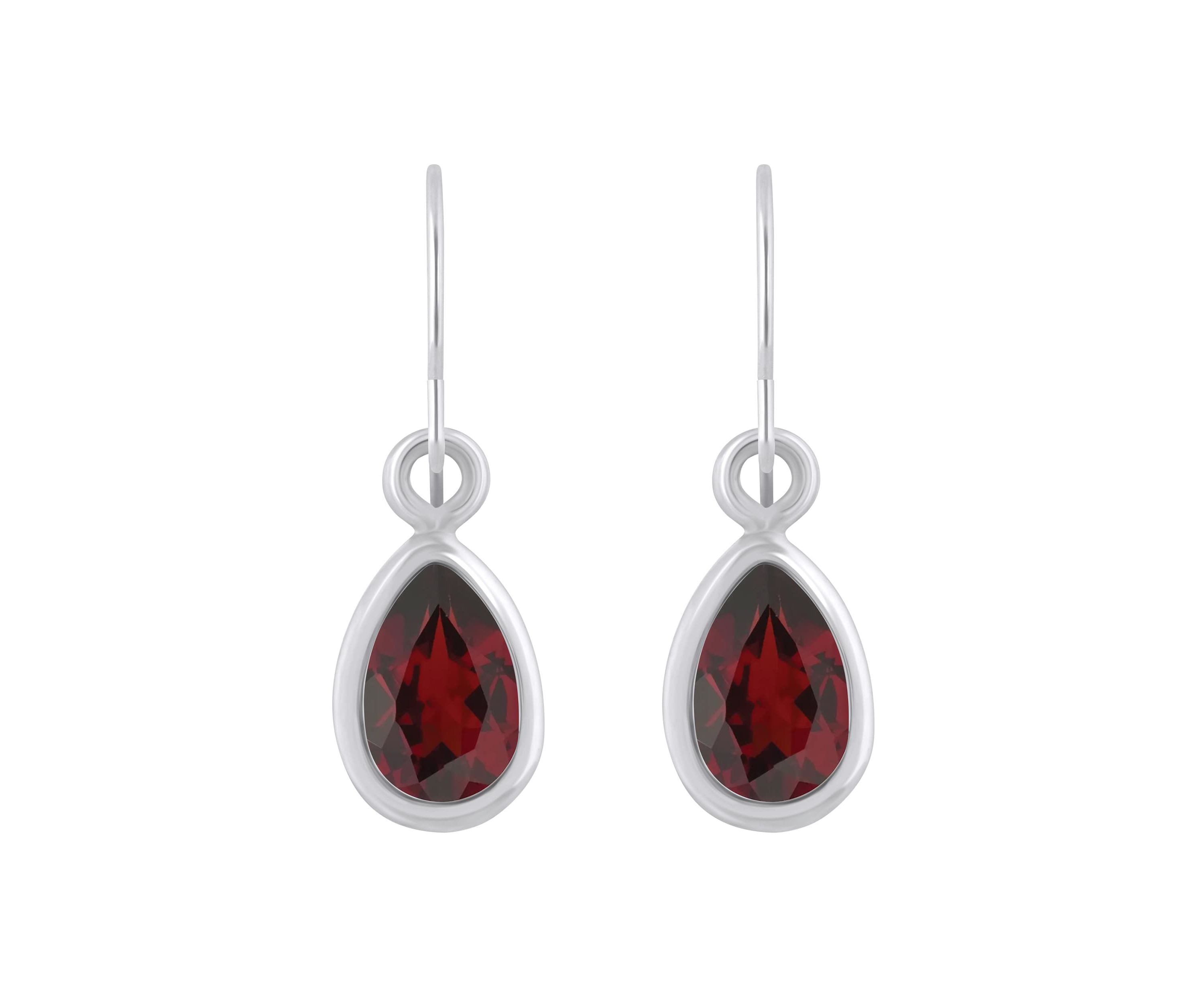 Sterling Silver 6x4mm Pear Shape Garnet Drop Earrings