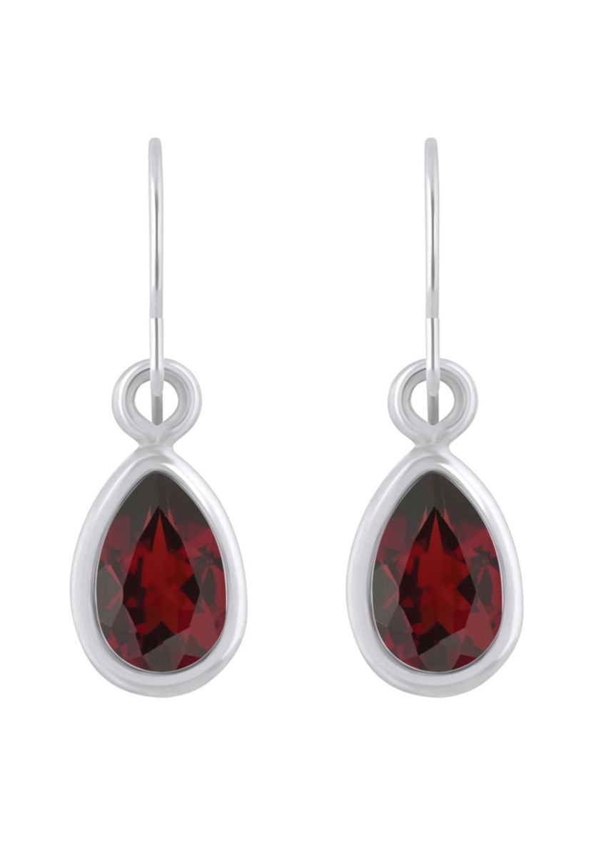 Sterling Silver 6x4mm Pear Shape Garnet Drop Earrings