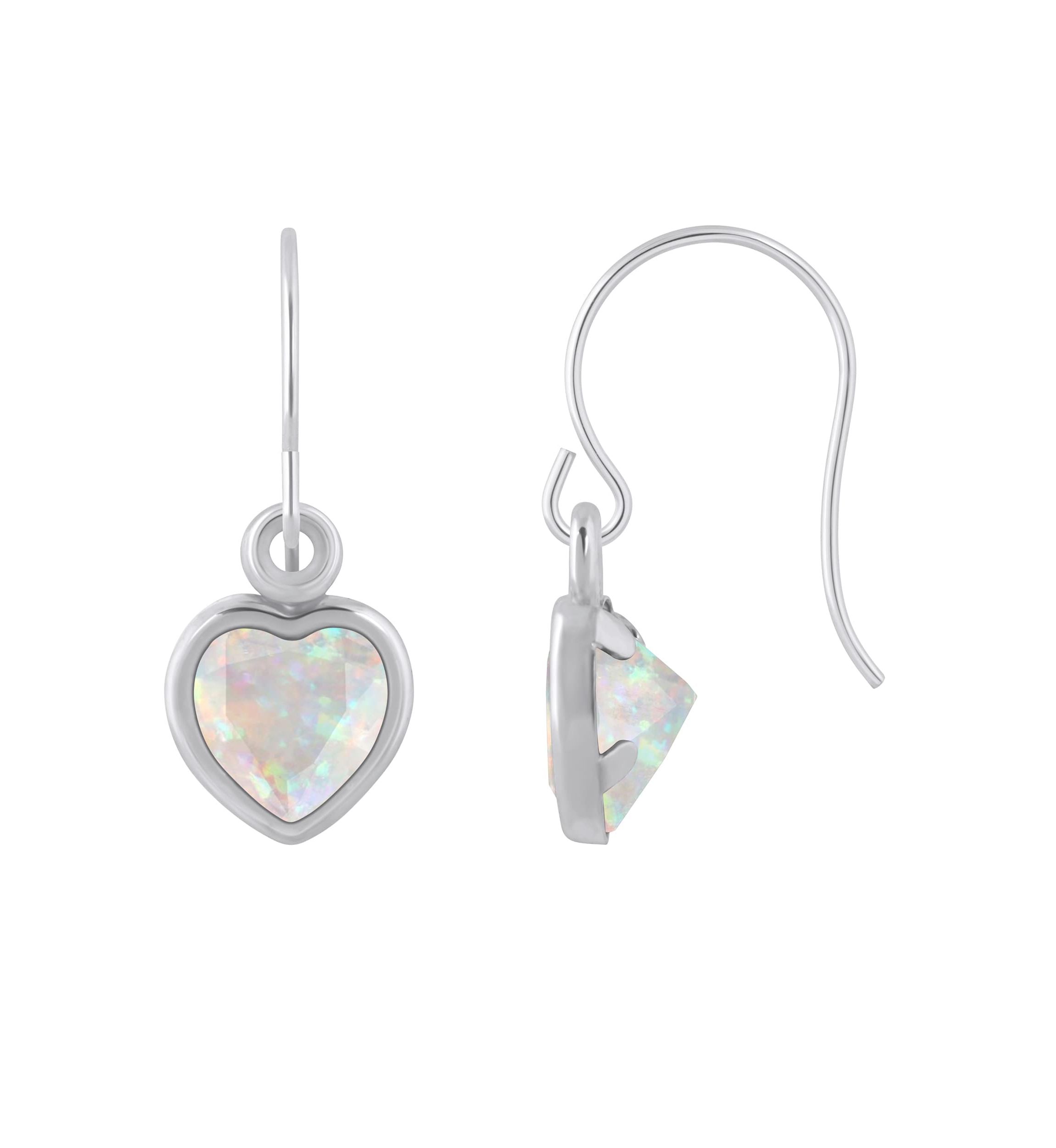 Lab Created Sterling Silver 5mm Heart Shape Created Opal Drop Earrings