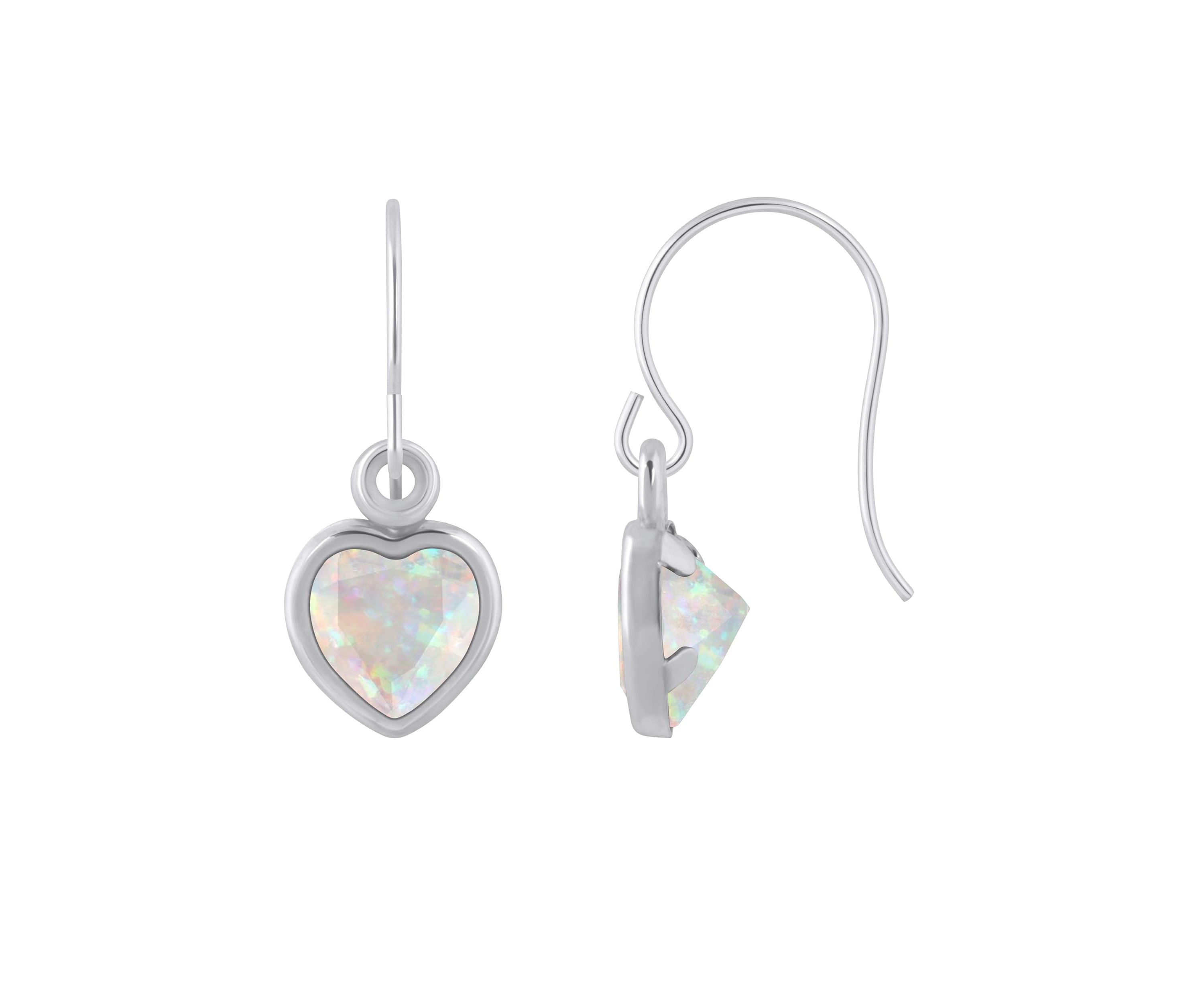 Lab Created Sterling Silver 5mm Heart Shape Created Opal Drop Earrings