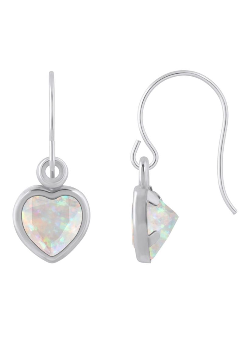 Lab Created Sterling Silver 5mm Heart Shape Created Opal Drop Earrings