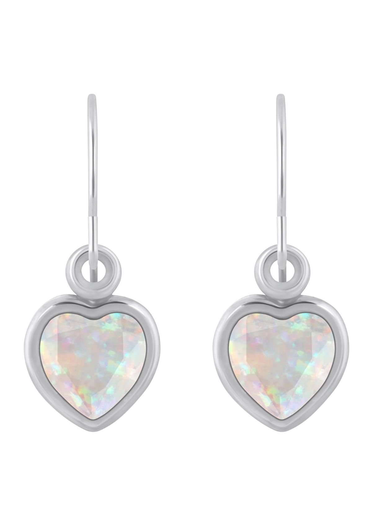 Lab Created Sterling Silver 5mm Heart Shape Created Opal Drop Earrings