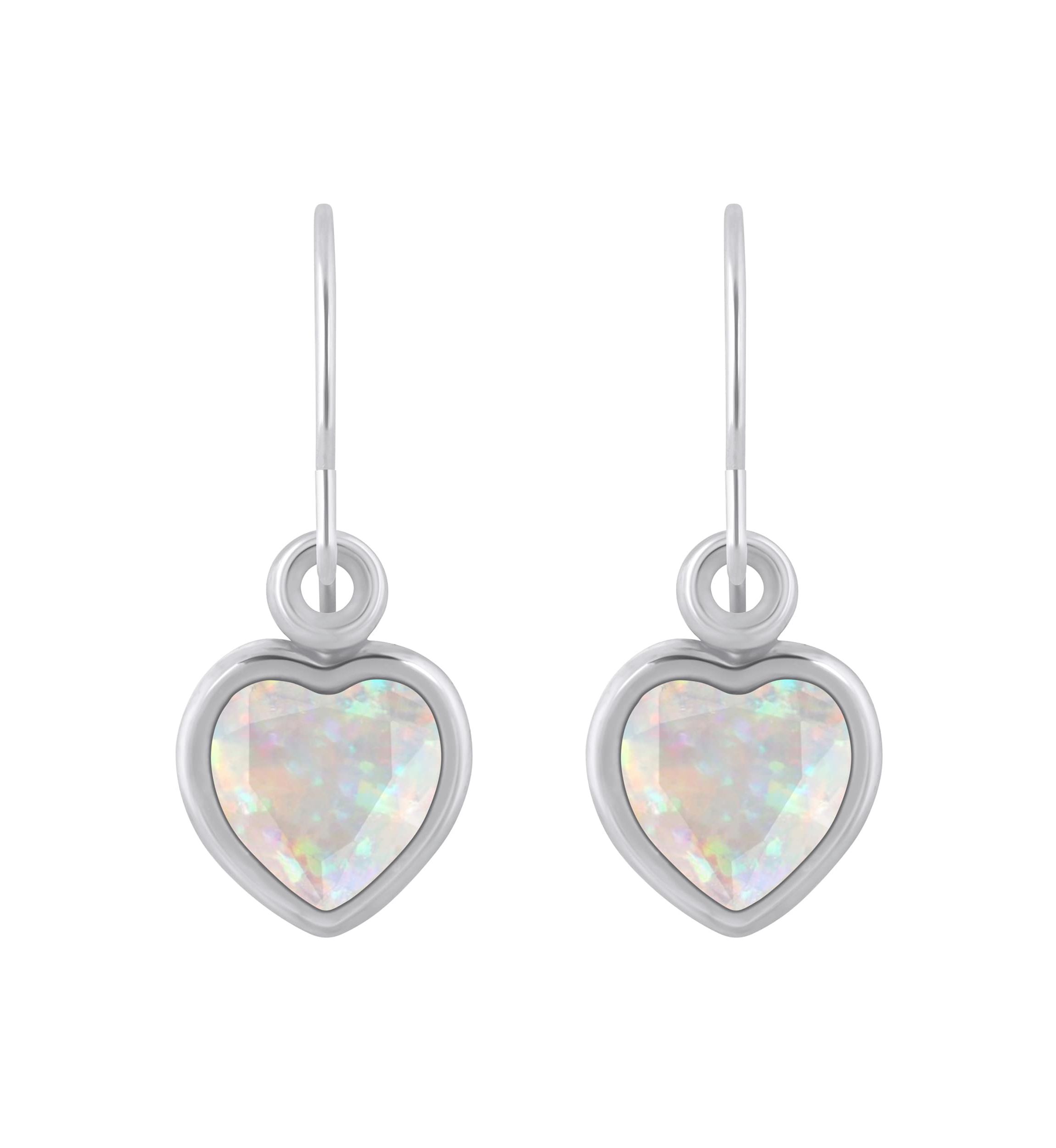 Lab Created Sterling Silver 5mm Heart Shape Created Opal Drop Earrings