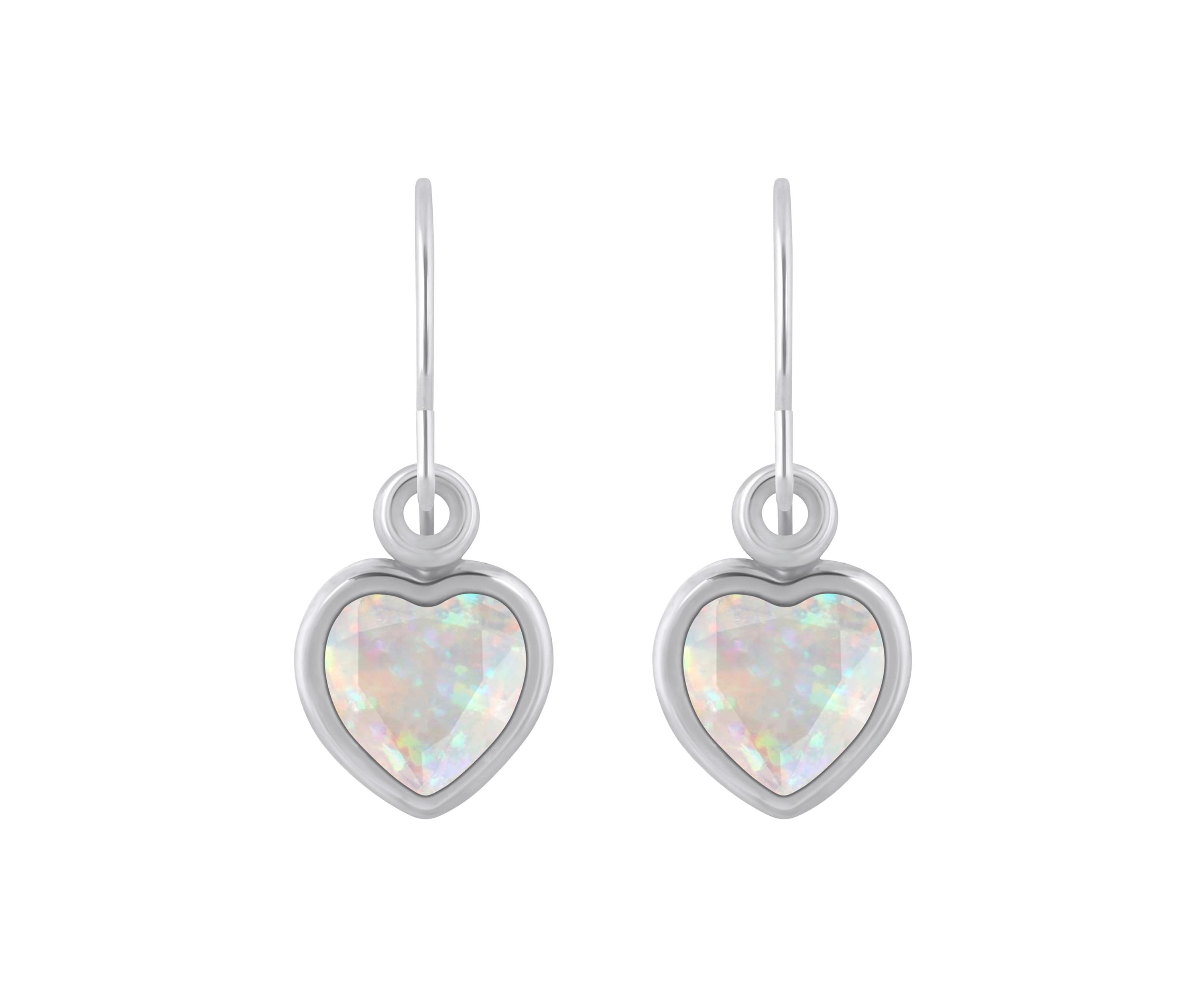 Lab Created Sterling Silver 5mm Heart Shape Created Opal Drop Earrings