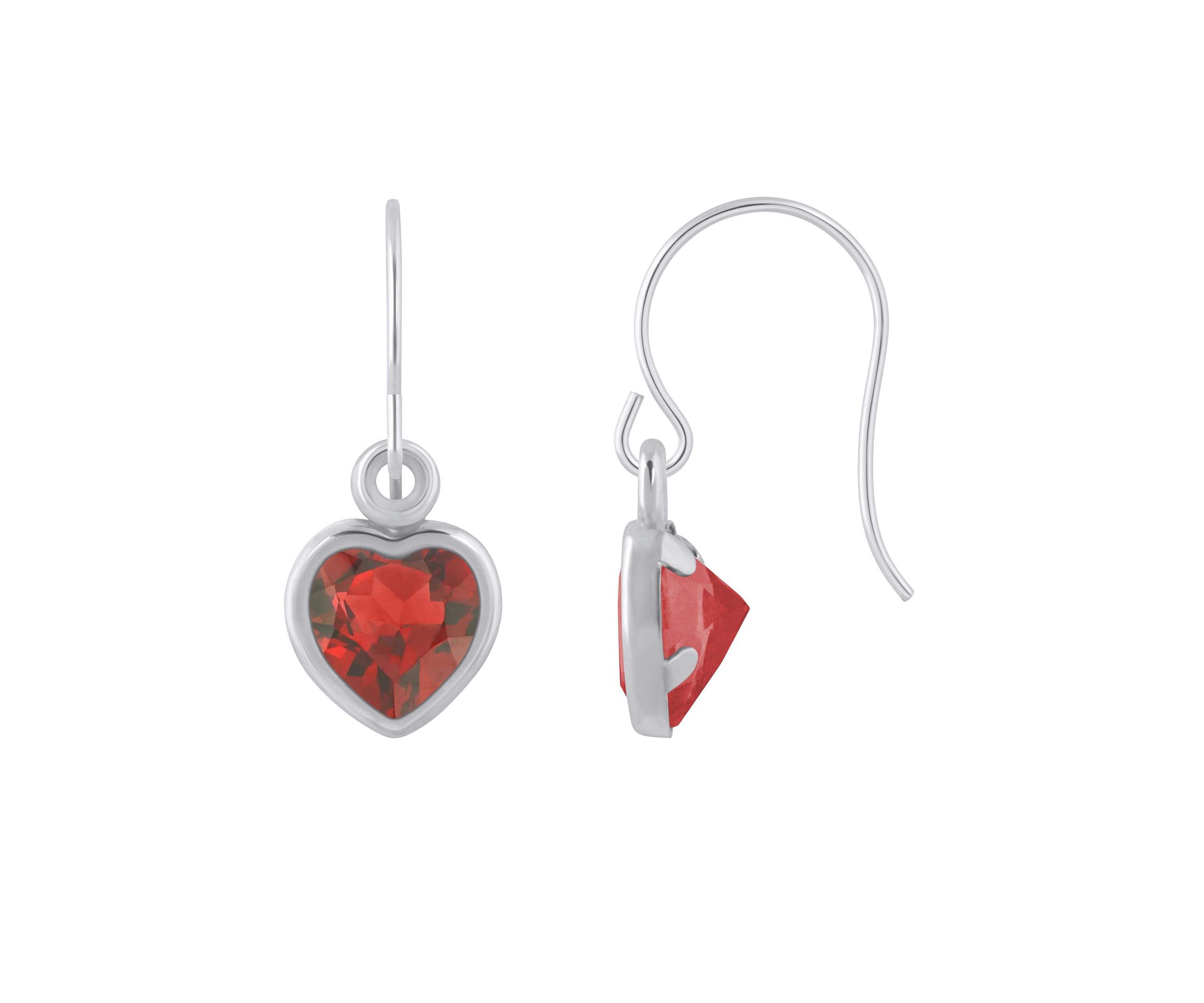 Sterling Silver 5mm Heart Shape Garnet Drop Earrings