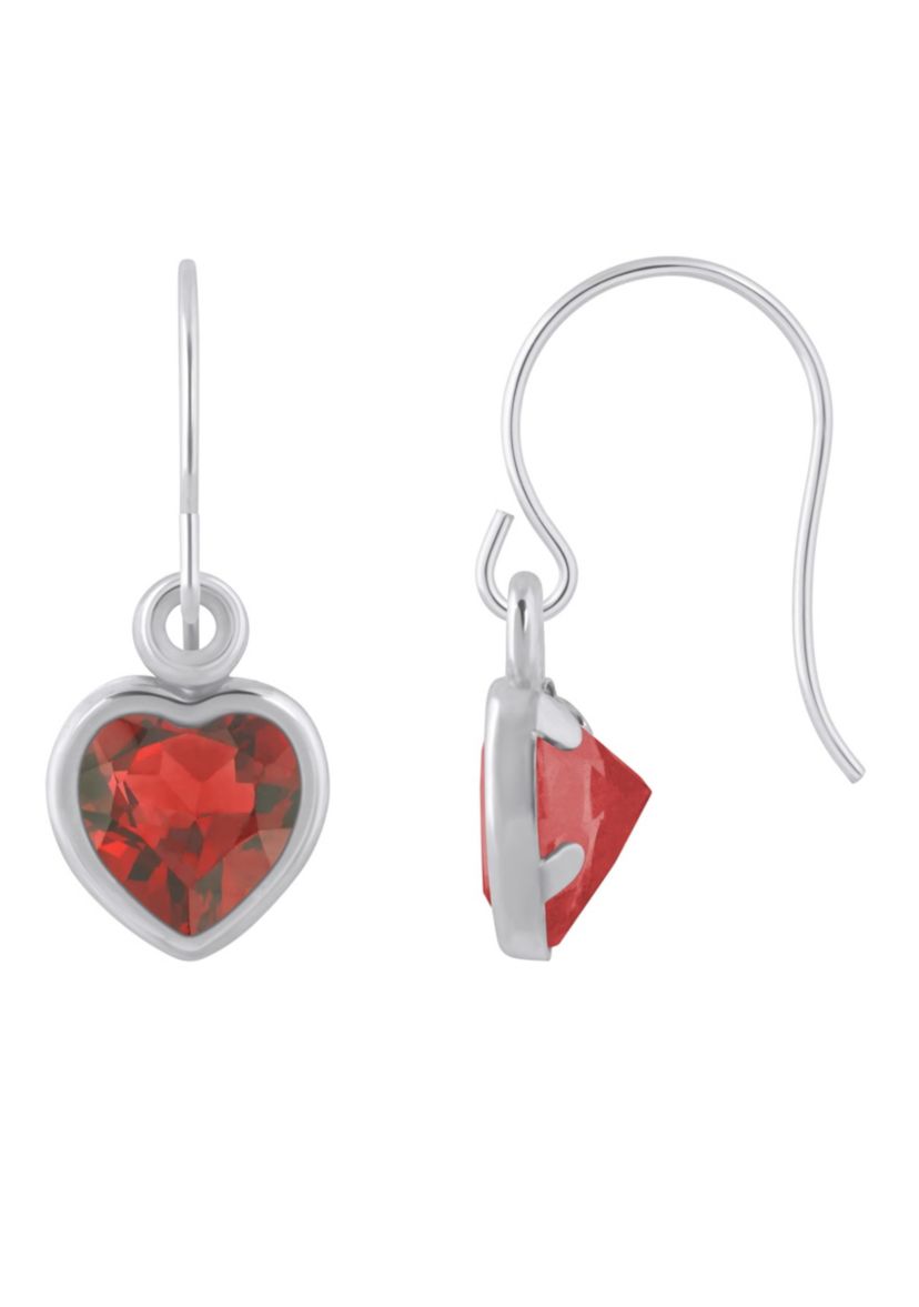 Sterling Silver 5mm Heart Shape Garnet Drop Earrings