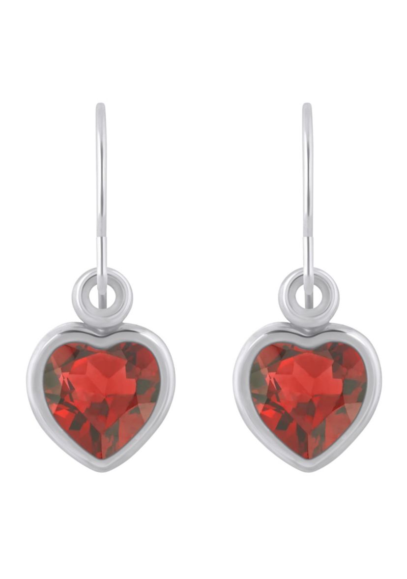 Sterling Silver 5mm Heart Shape Garnet Drop Earrings