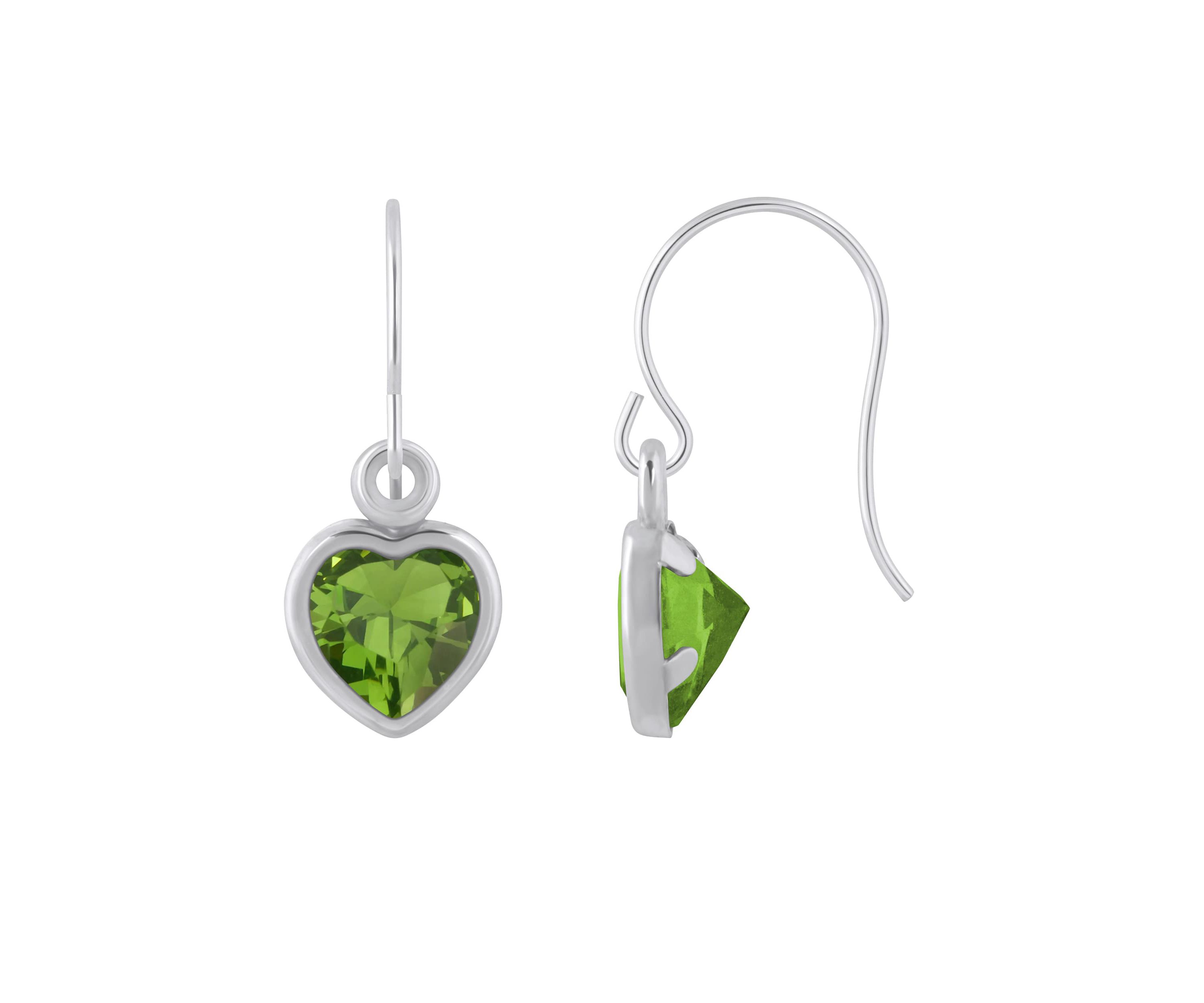 Sterling Silver 5mm Heart Shape Peridot Drop Earrings