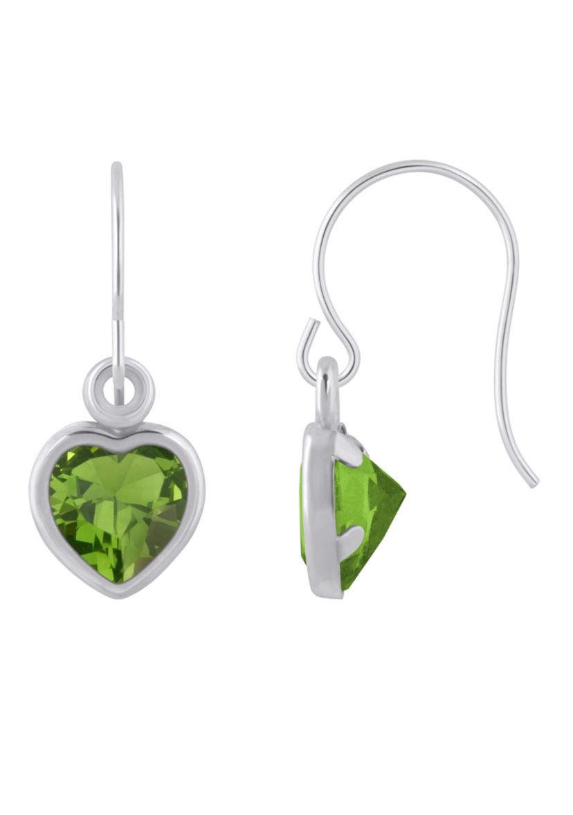 Sterling Silver 5mm Heart Shape Peridot Drop Earrings