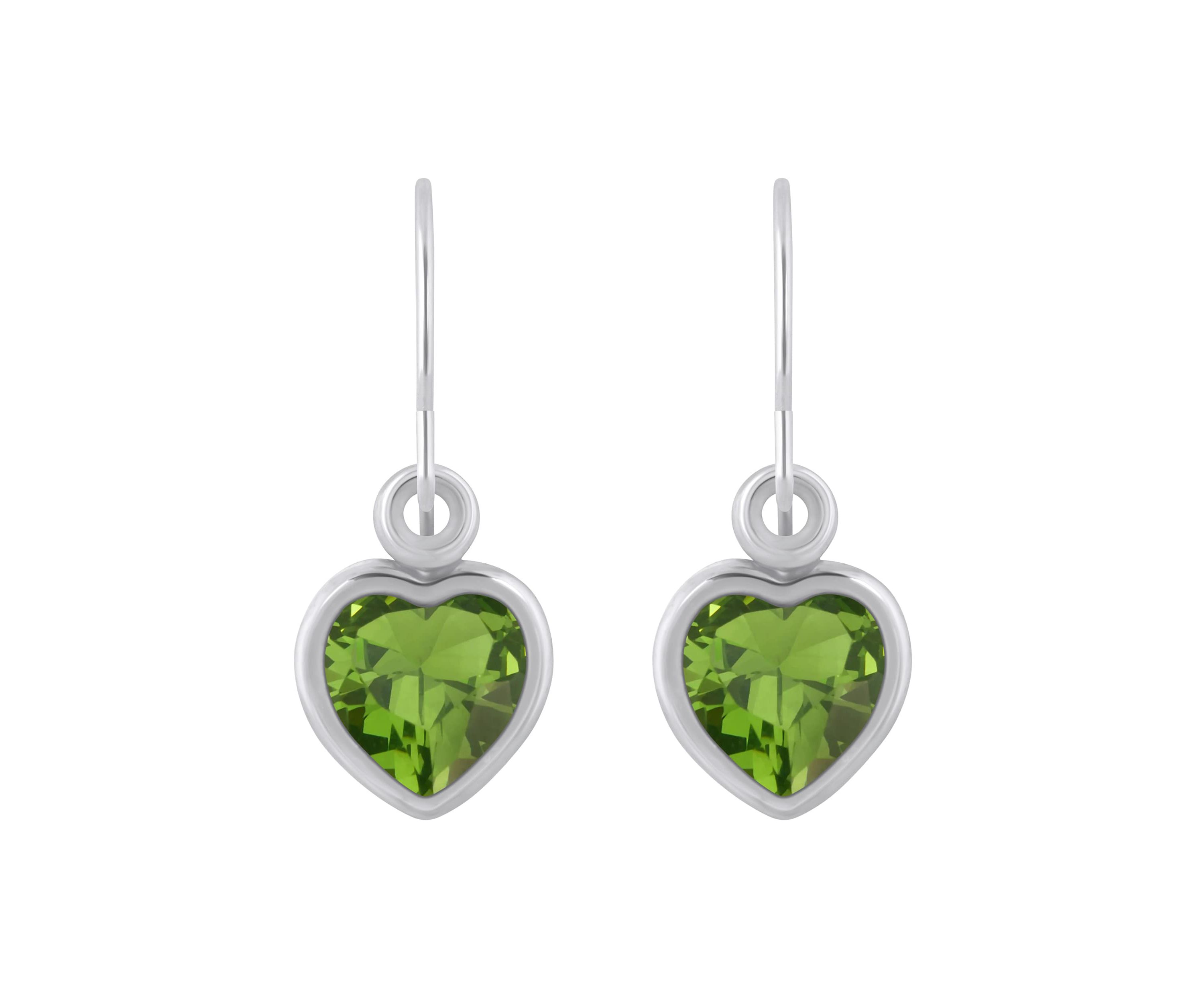Sterling Silver 5mm Heart Shape Peridot Drop Earrings