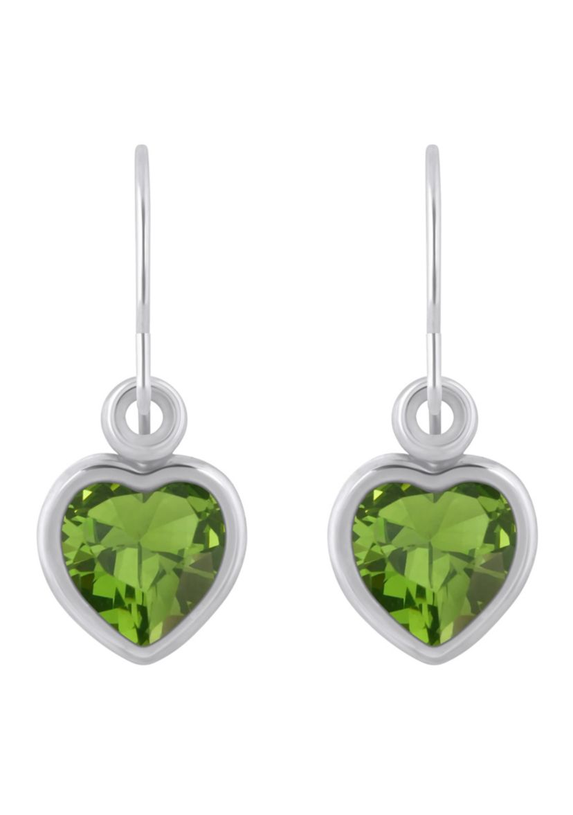 Sterling Silver 5mm Heart Shape Peridot Drop Earrings