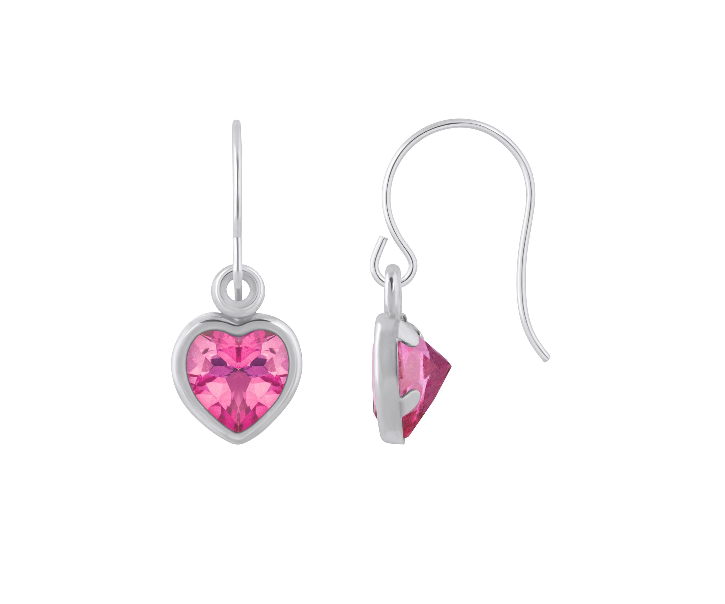 Sterling Silver 5mm Heart Shape Pink Topaz Drop Earrings