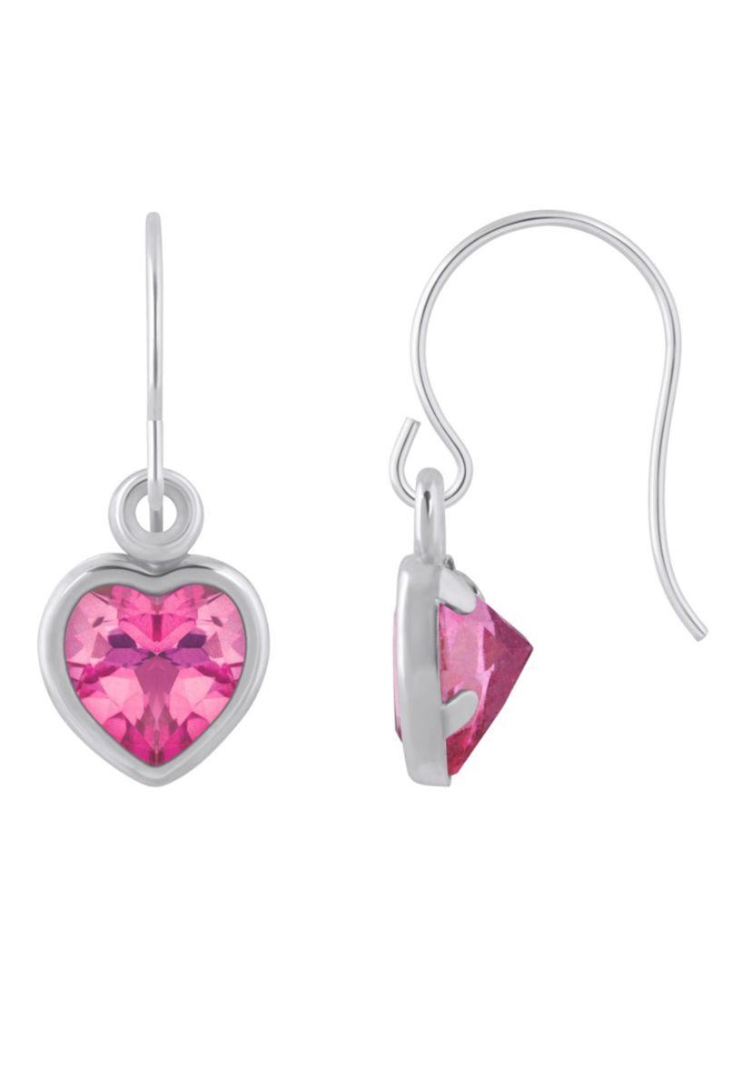 Sterling Silver 5mm Heart Shape Pink Topaz Drop Earrings