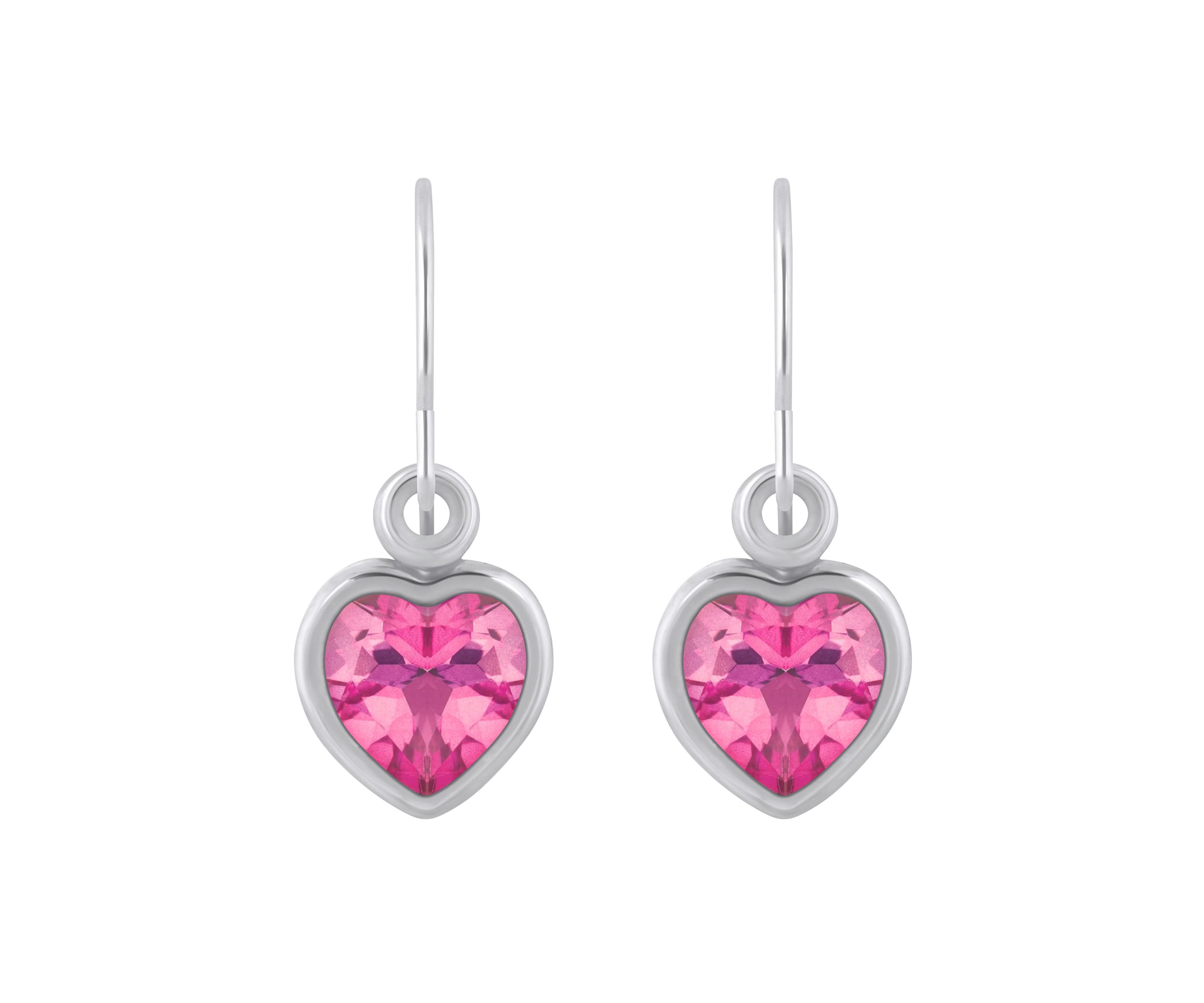Sterling Silver 5mm Heart Shape Pink Topaz Drop Earrings
