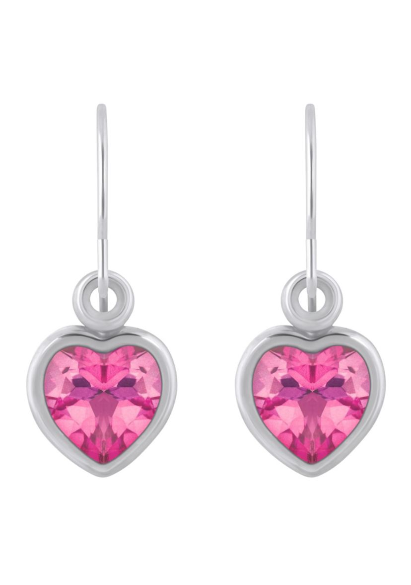 Sterling Silver 5mm Heart Shape Pink Topaz Drop Earrings