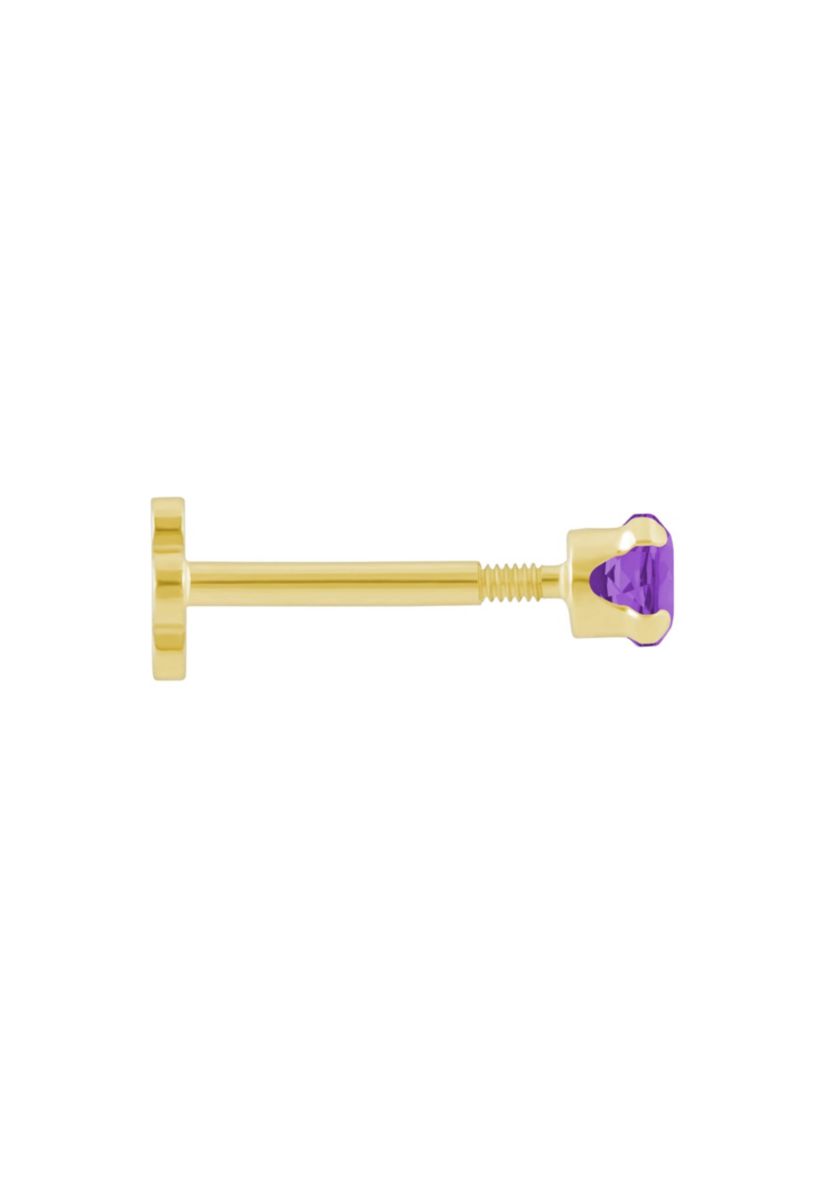 14K Yellow Gold 3mm Round Amethyst Labret Earring