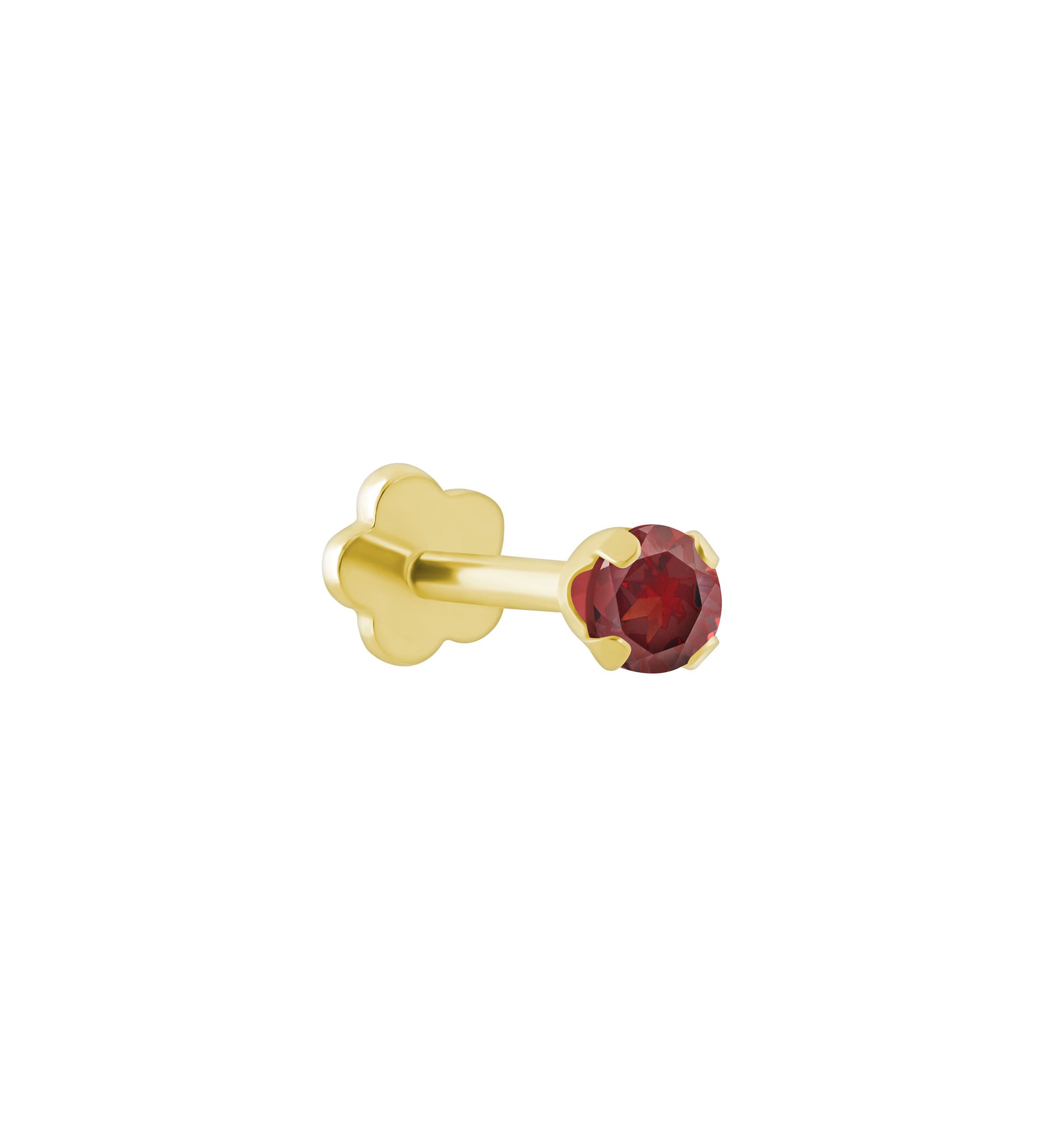 14K Yellow Gold 3mm Round Garnet Labret Earring