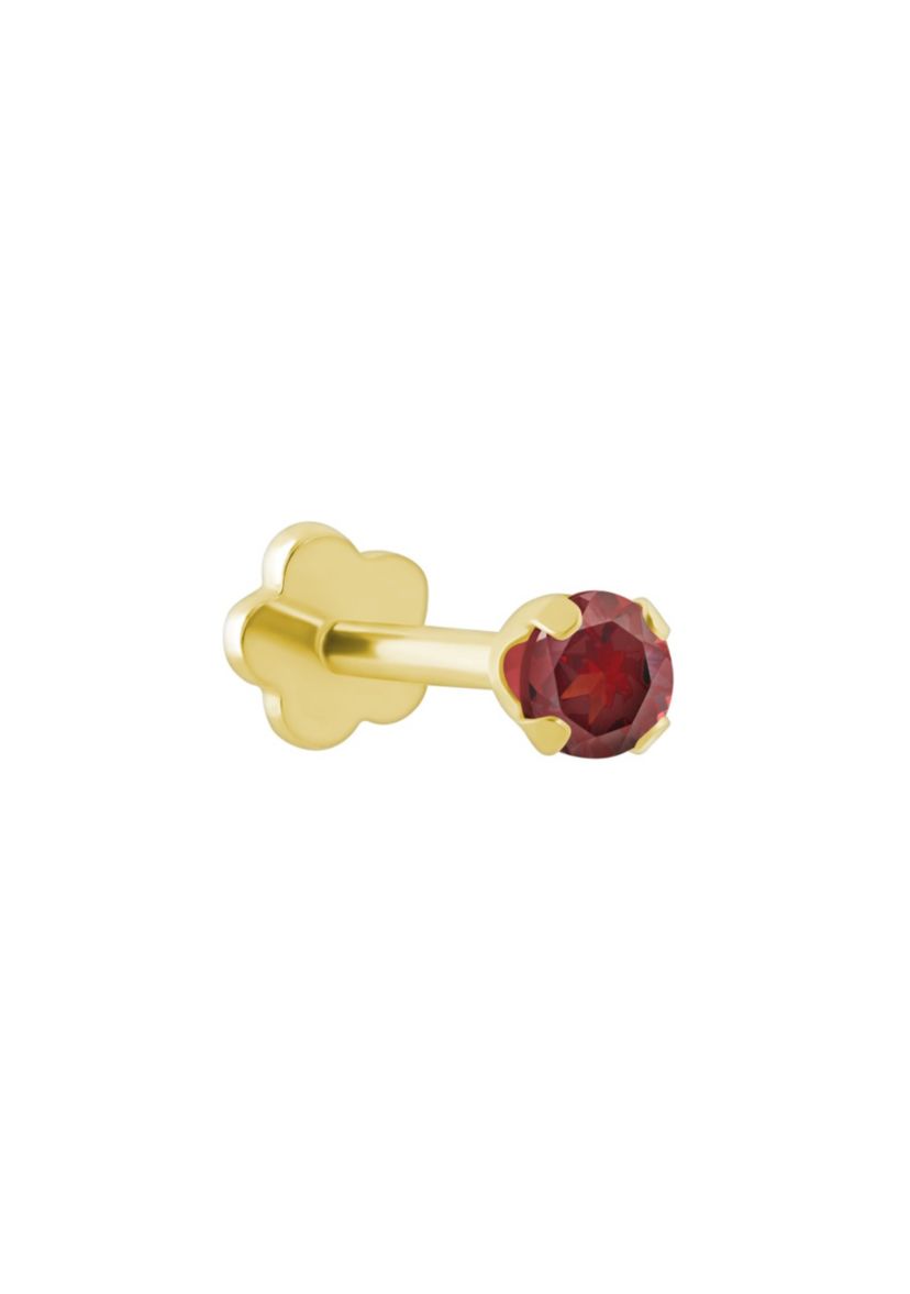 14K Yellow Gold 3mm Round Garnet Labret Earring
