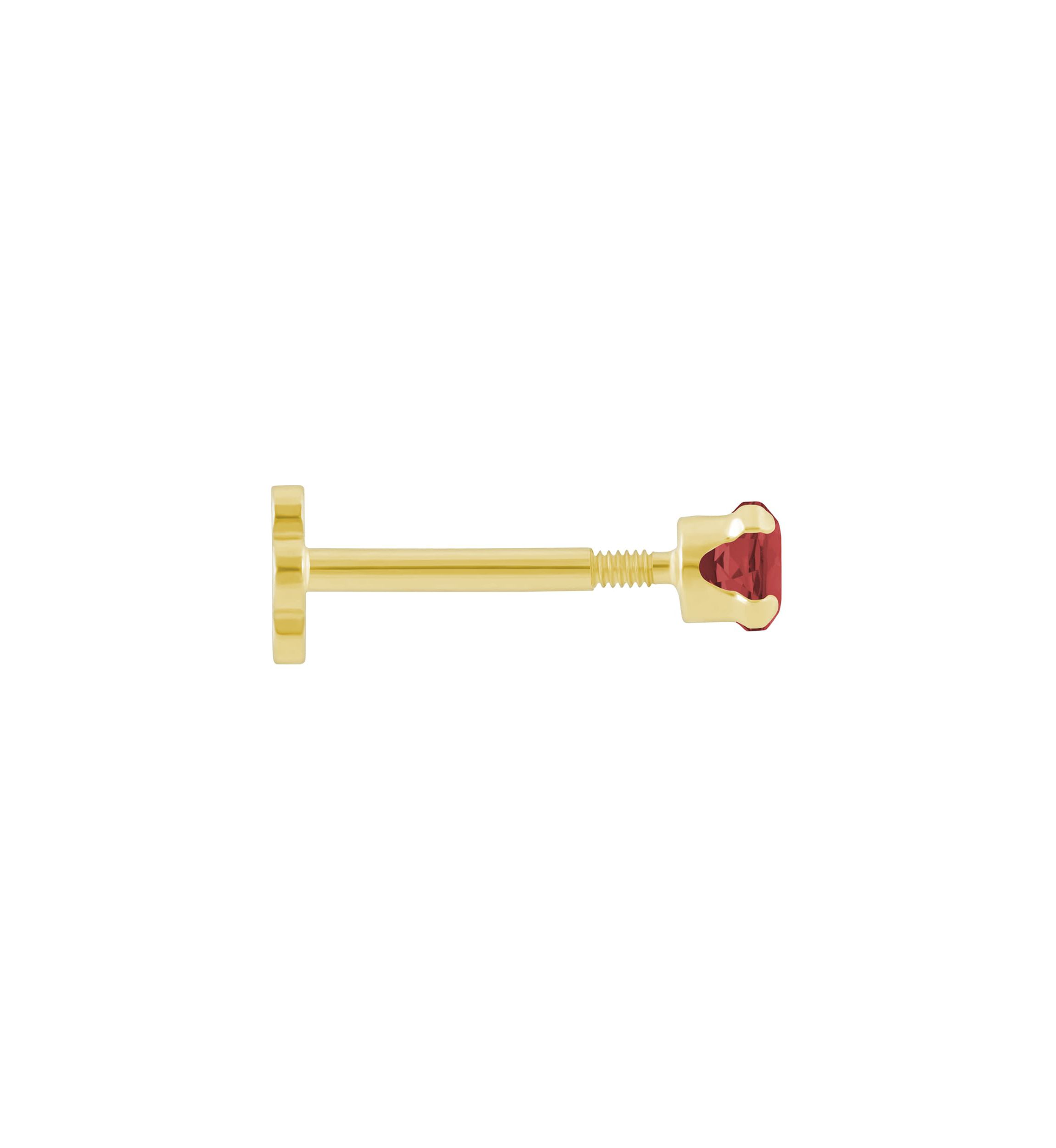 14K Yellow Gold 3mm Round Garnet Labret Earring