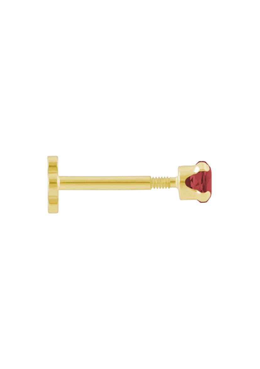 14K Yellow Gold 3mm Round Garnet Labret Earring