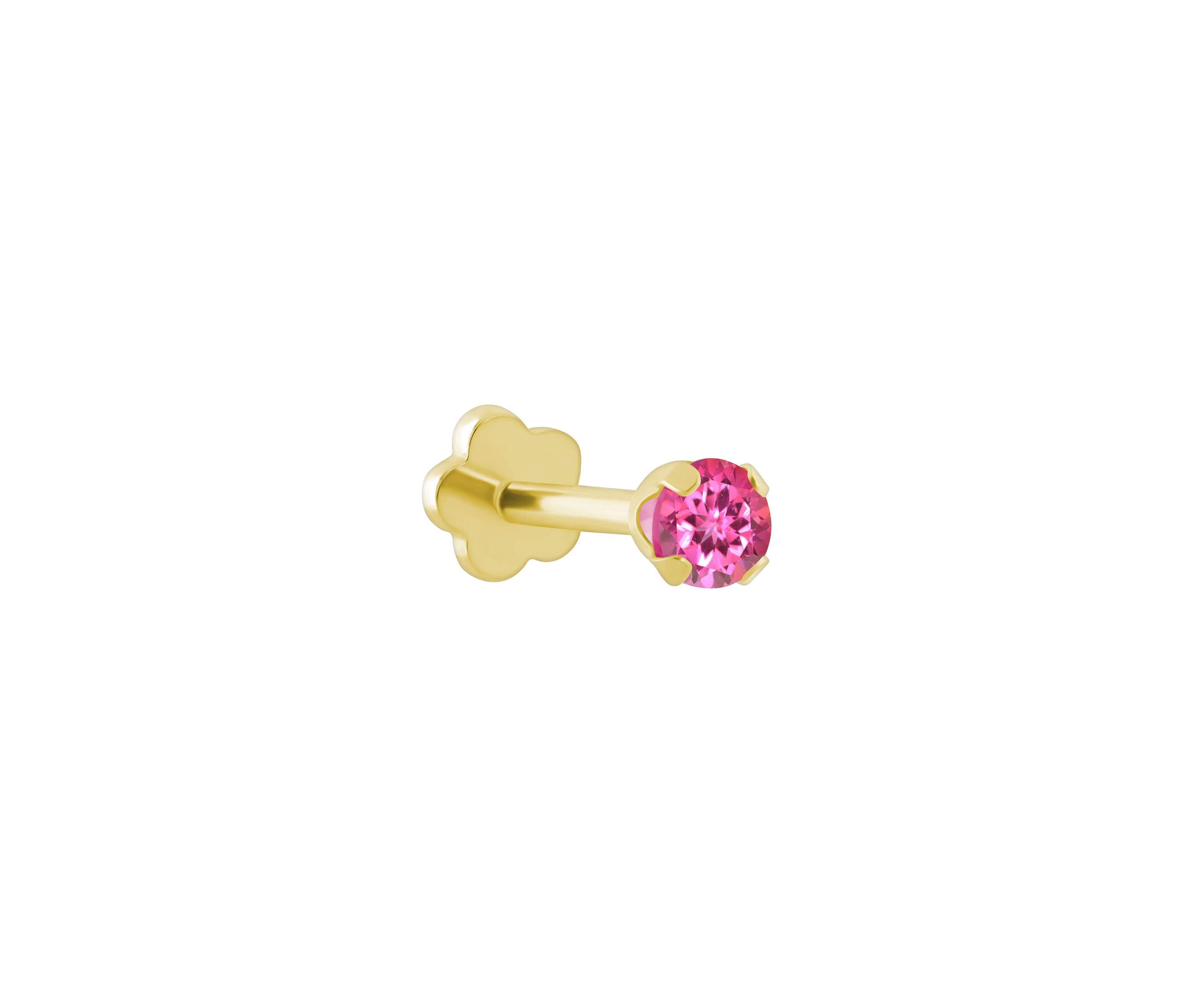 14K Yellow Gold 3mm Round Pink Topaz Labret Earring