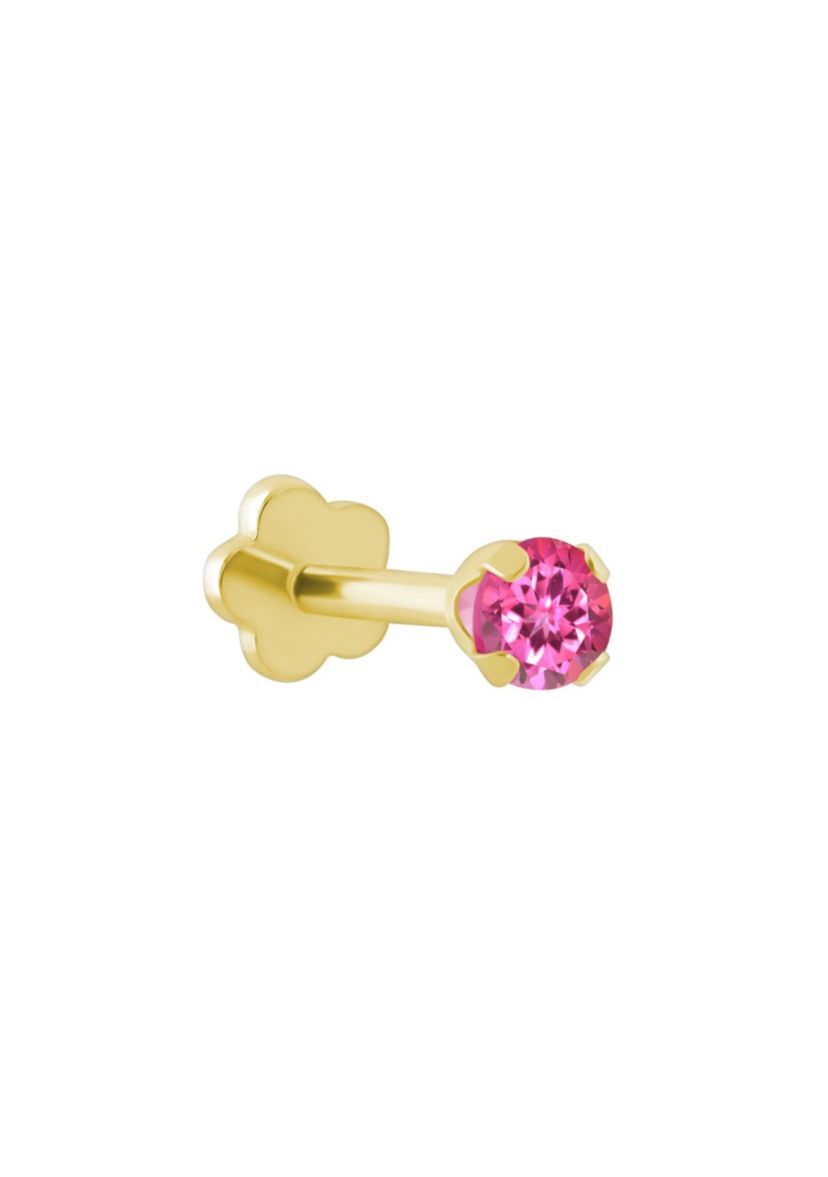 14K Yellow Gold 3mm Round Pink Topaz Labret Earring