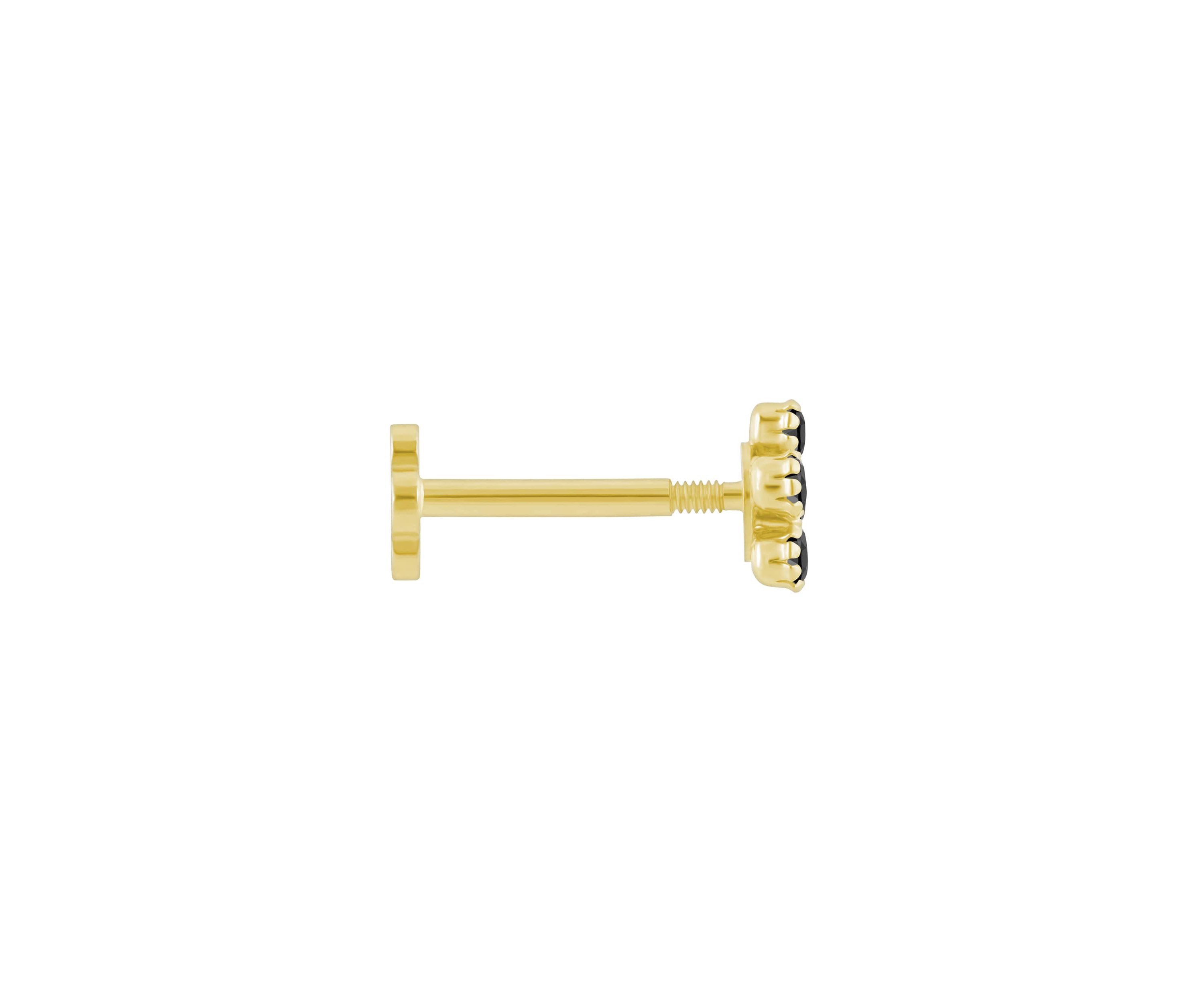 14K Yellow Gold Black Onyx Flower Cluster Labret Earring