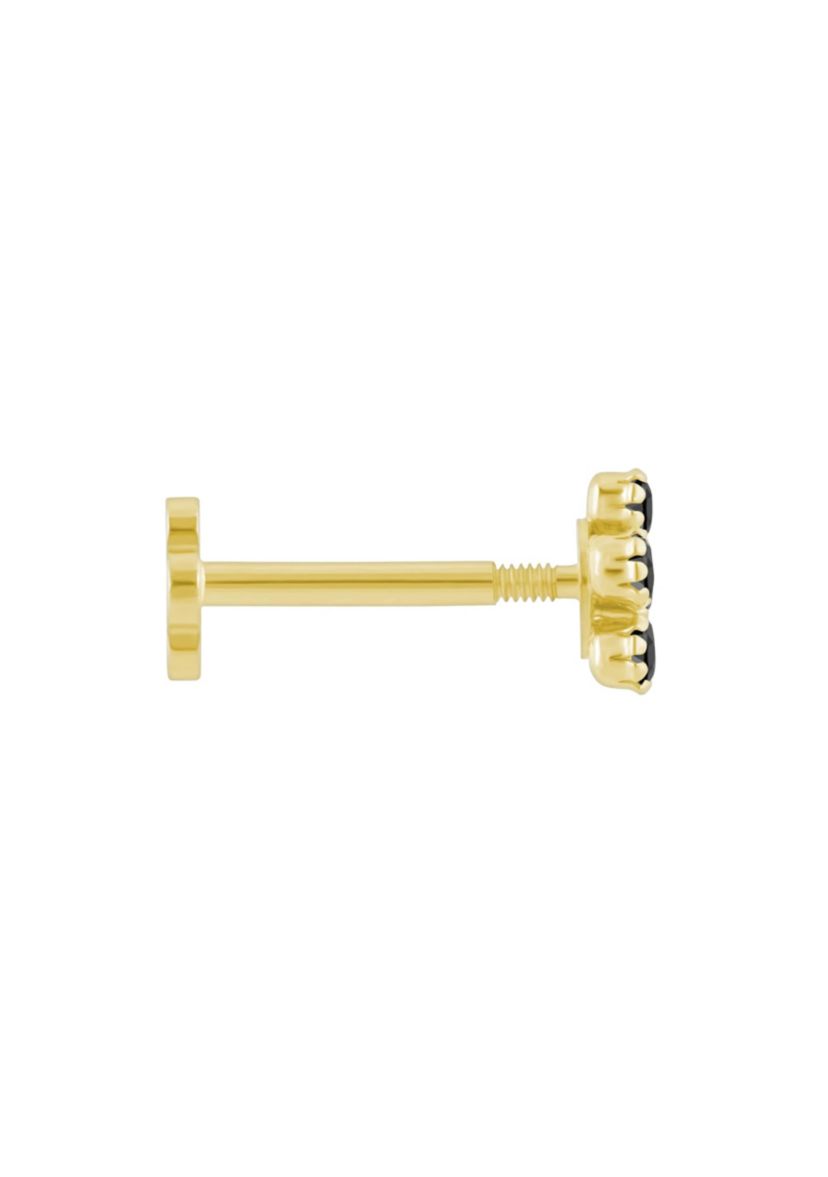 14K Yellow Gold Black Onyx Flower Cluster Labret Earring