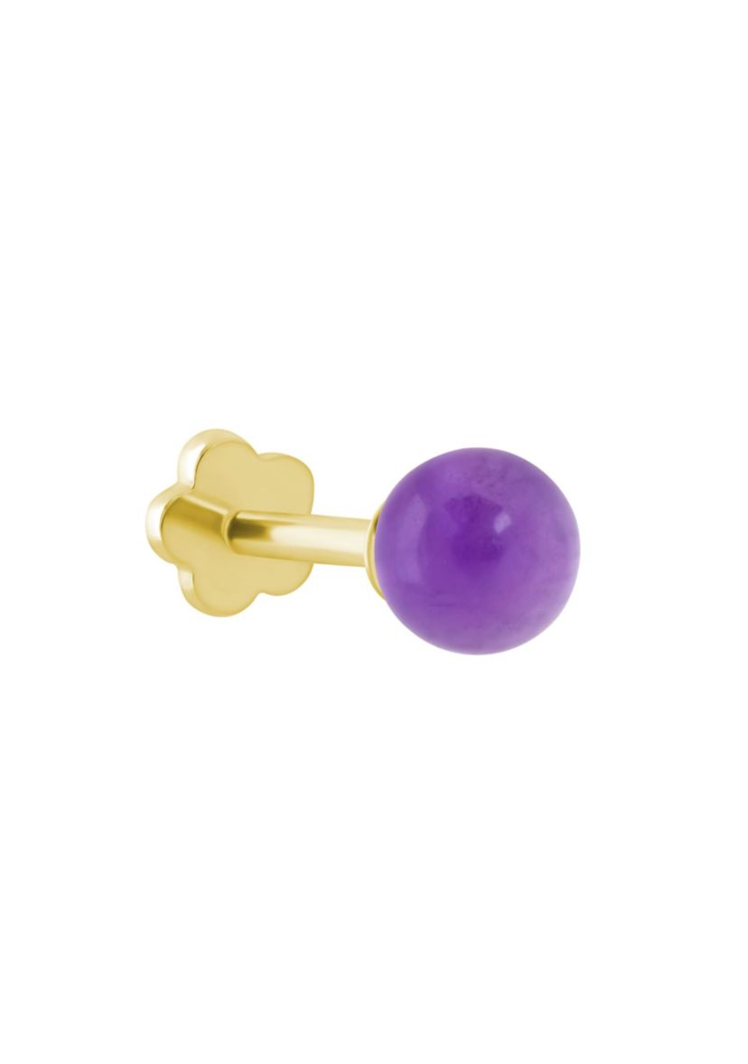 14K Yellow Gold 4mm Sphere Cape Amethyst Labret Earring
