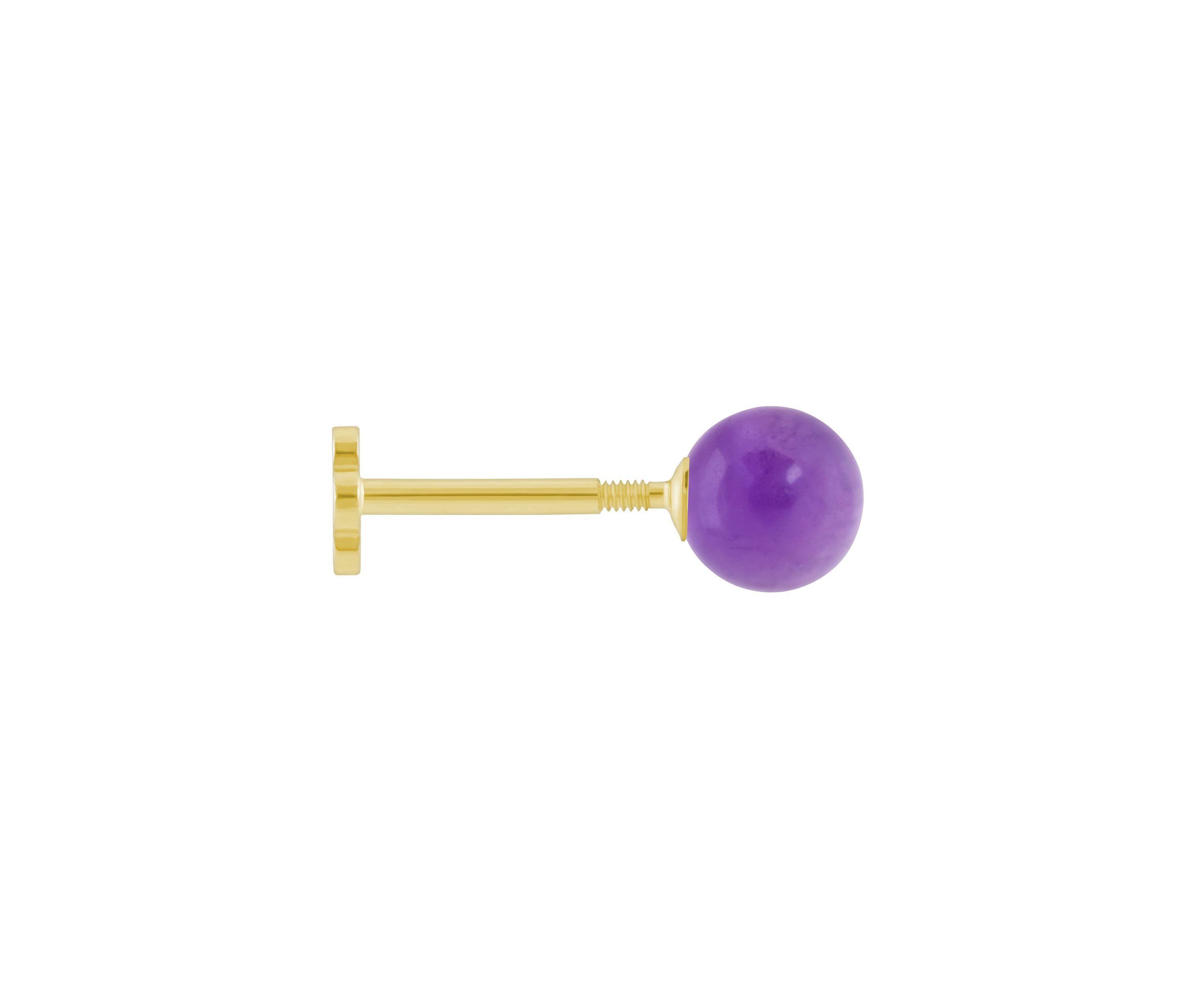 14K Yellow Gold 4mm Sphere Cape Amethyst Labret Earring