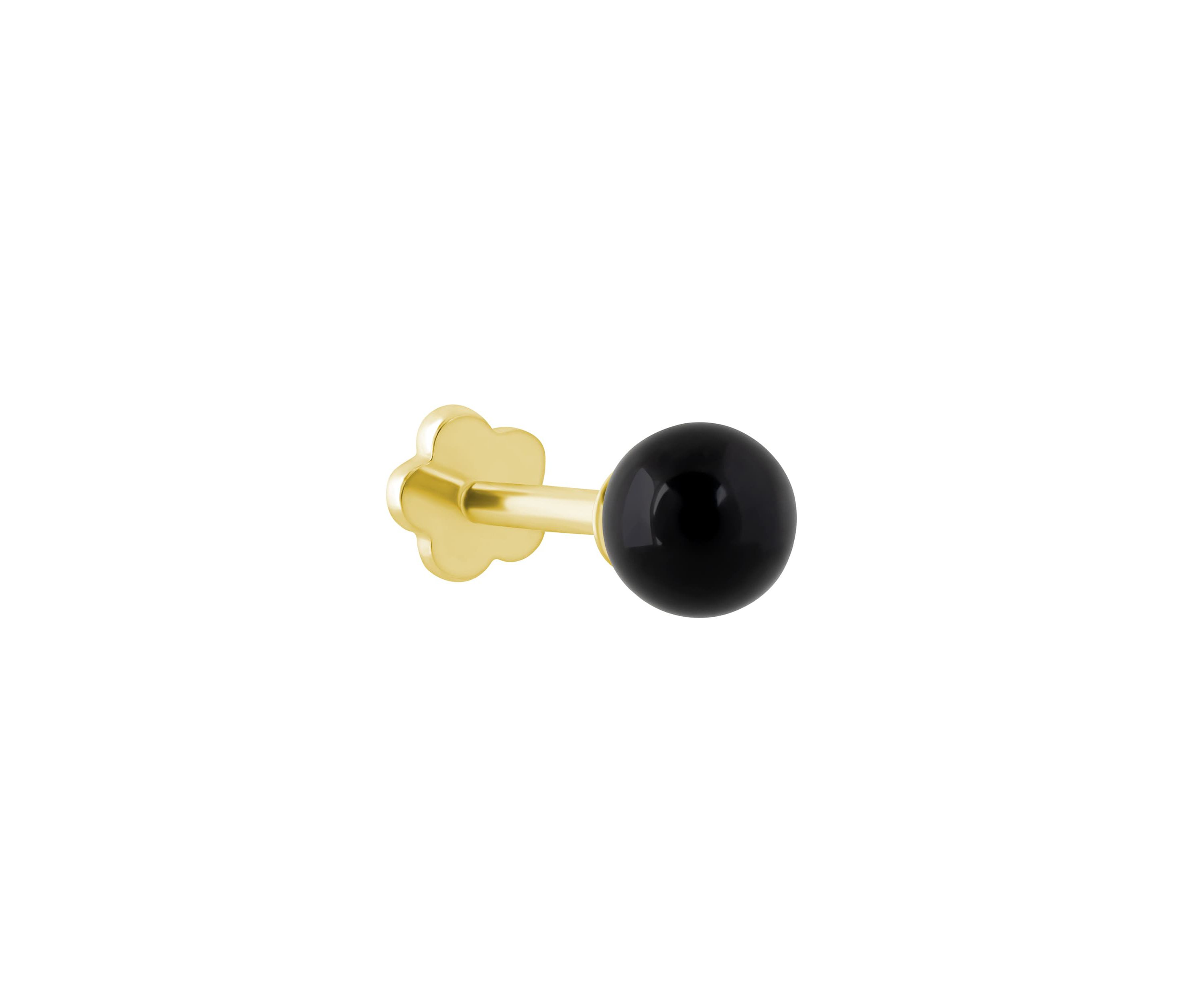 14K Yellow Gold 4mm Sphere Black Onyx Labret Earring