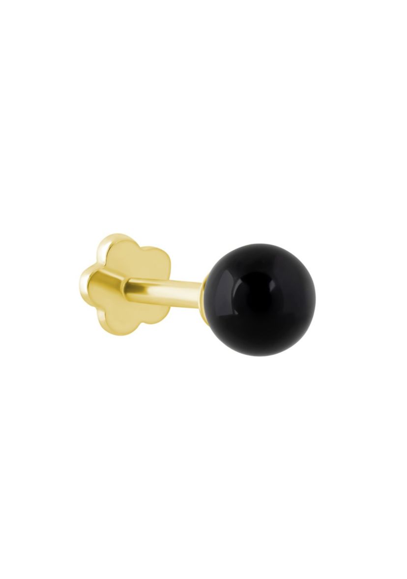 14K Yellow Gold 4mm Sphere Black Onyx Labret Earring