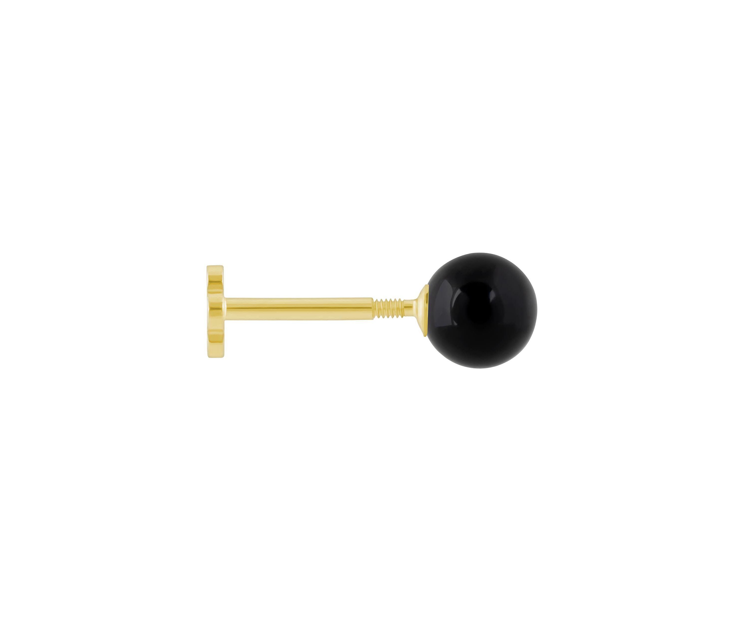 14K Yellow Gold 4mm Sphere Black Onyx Labret Earring