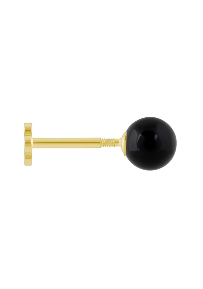 14K Yellow Gold 4mm Sphere Black Onyx Labret Earring
