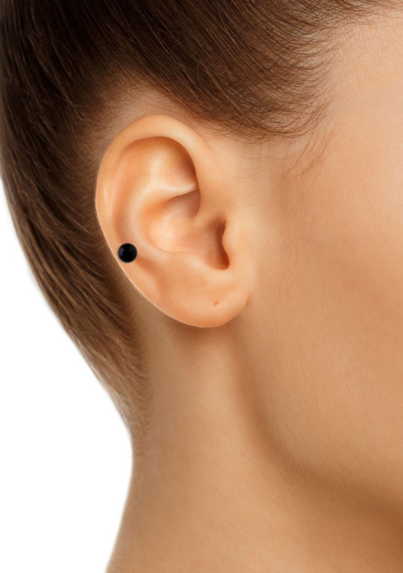 14K Yellow Gold 4mm Sphere Black Onyx Labret Earring