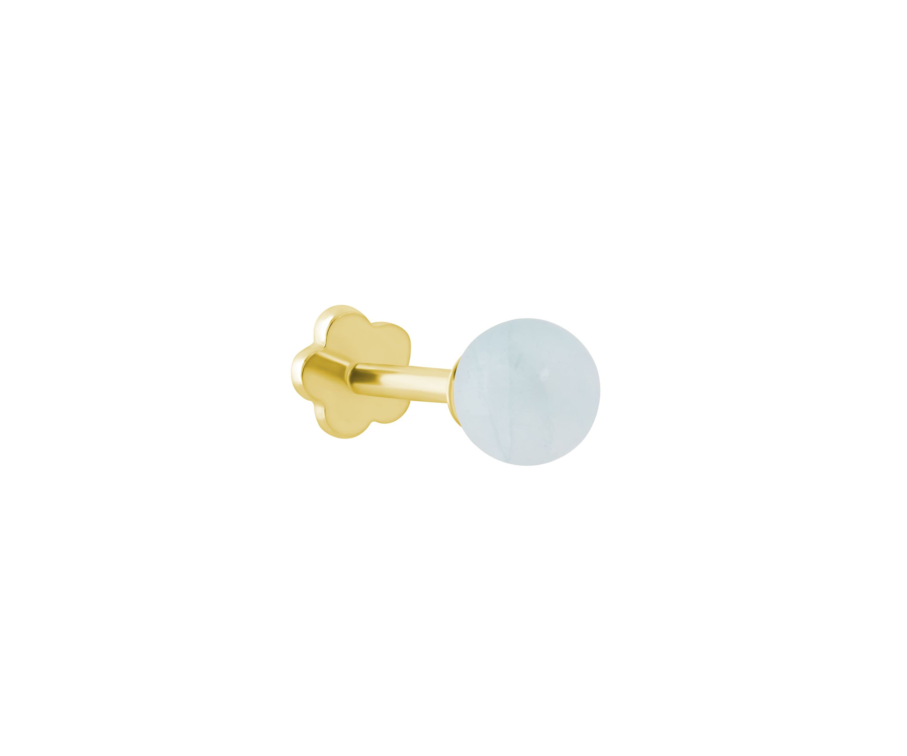 14K Yellow Gold 4mm Sphere Milky Aquamarine Labret Earring